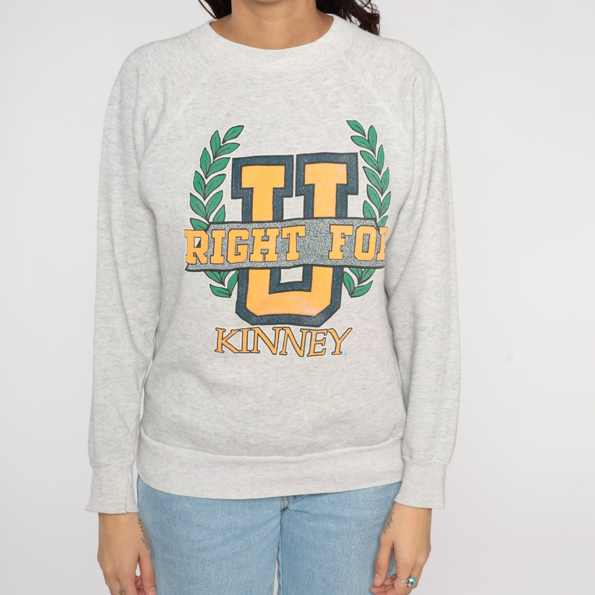 80s U Kinney University Graphic Sweatshirt Heather Grey Crewneck Medium