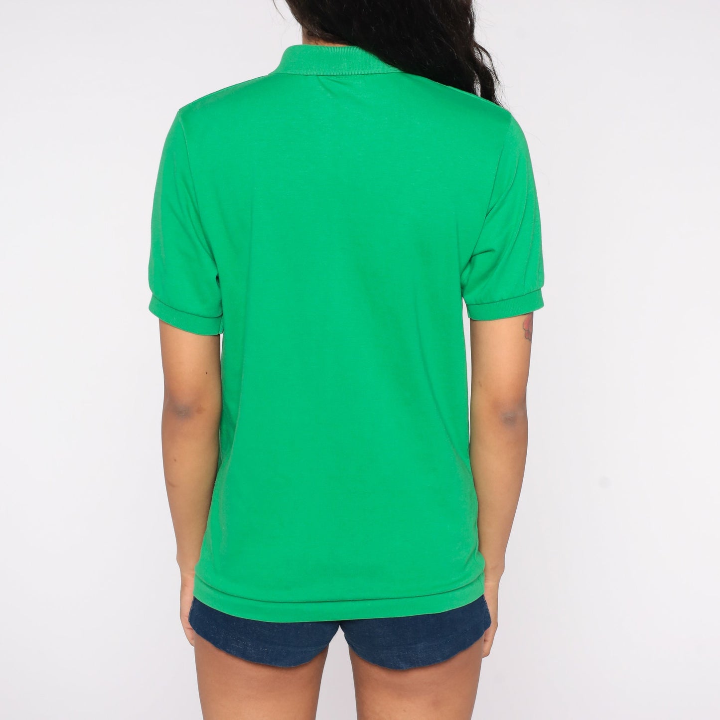 80s University of Hawaii Polo Shirt Green Rainbow Logo Half Button Medium