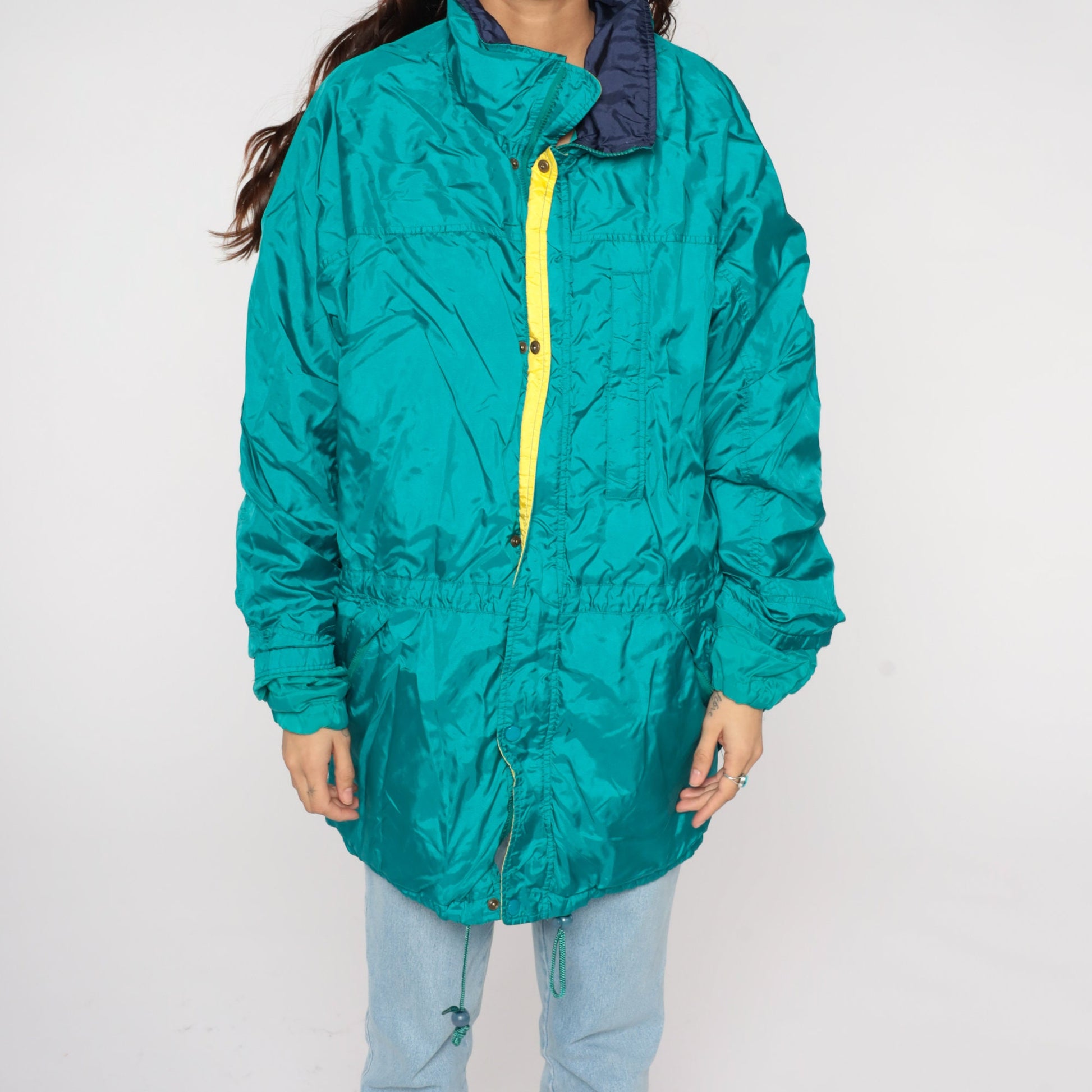 90s Eddie Bauer Teal Windbreaker Jacket Gortex Waterproof Men's Large