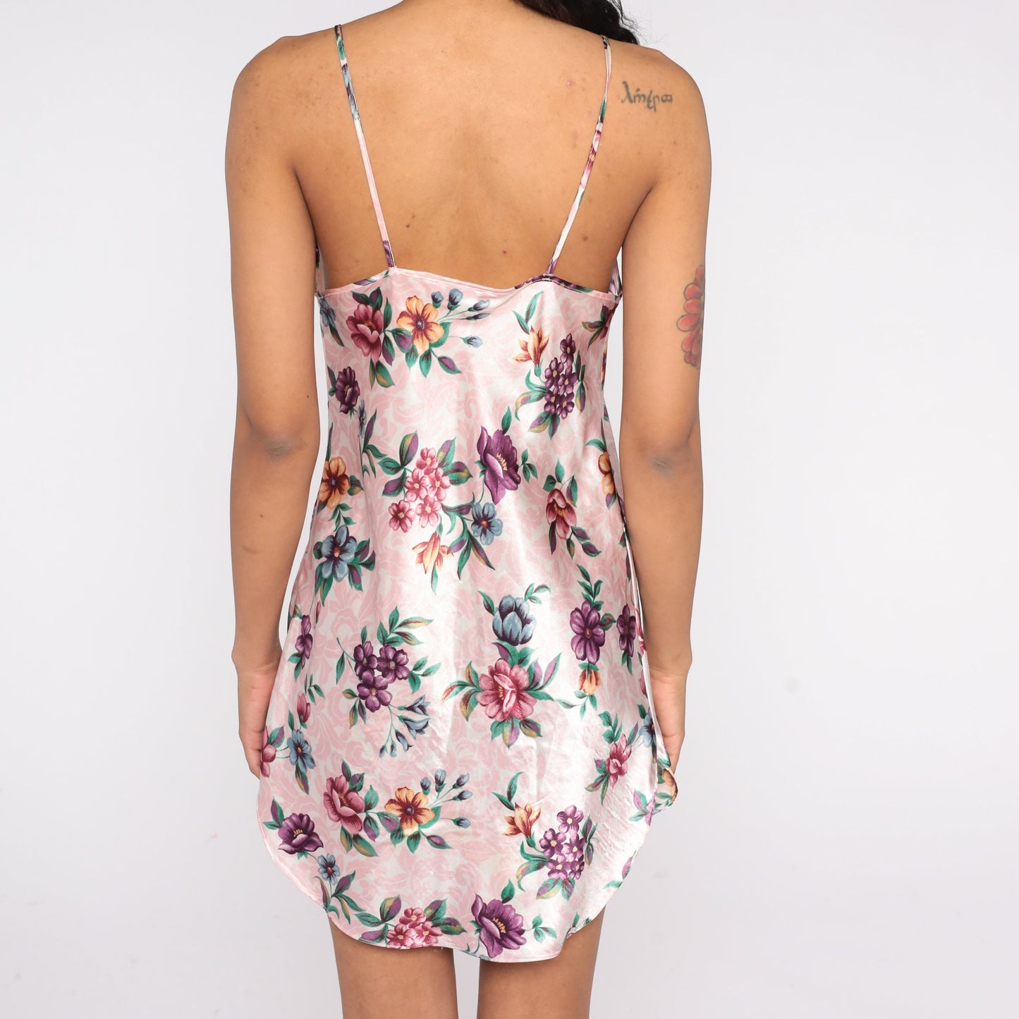 90s Pink Floral Slip Dress Spaghetti Strap Mini Nightgown Medium M