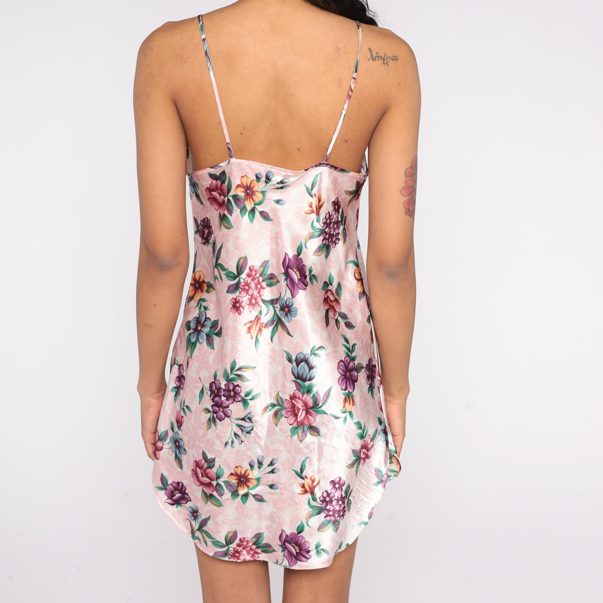 90s Pink Floral Slip Dress Spaghetti Strap Mini Nightgown Medium M