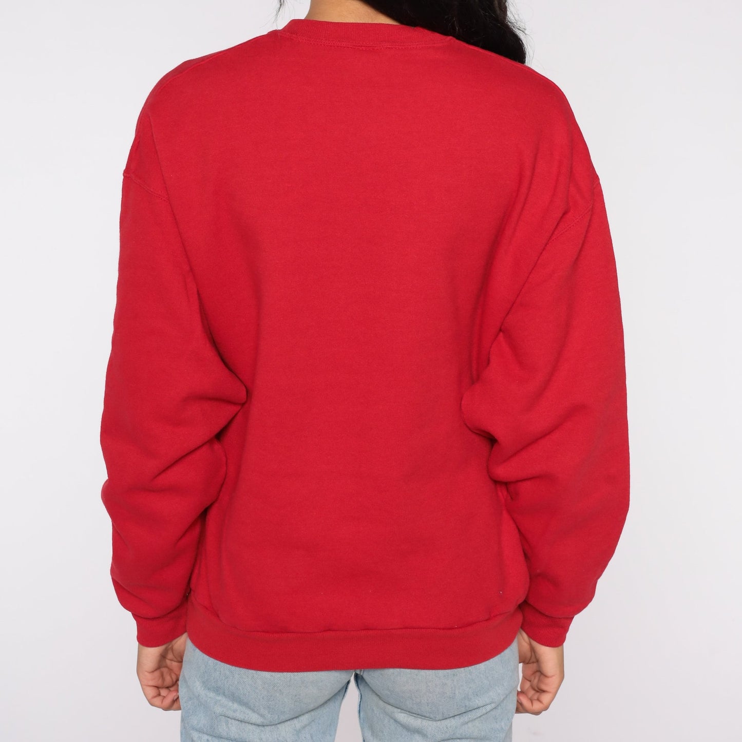 Y2K Cat Graphic Sweatshirt Red Crewneck Pullover Large L