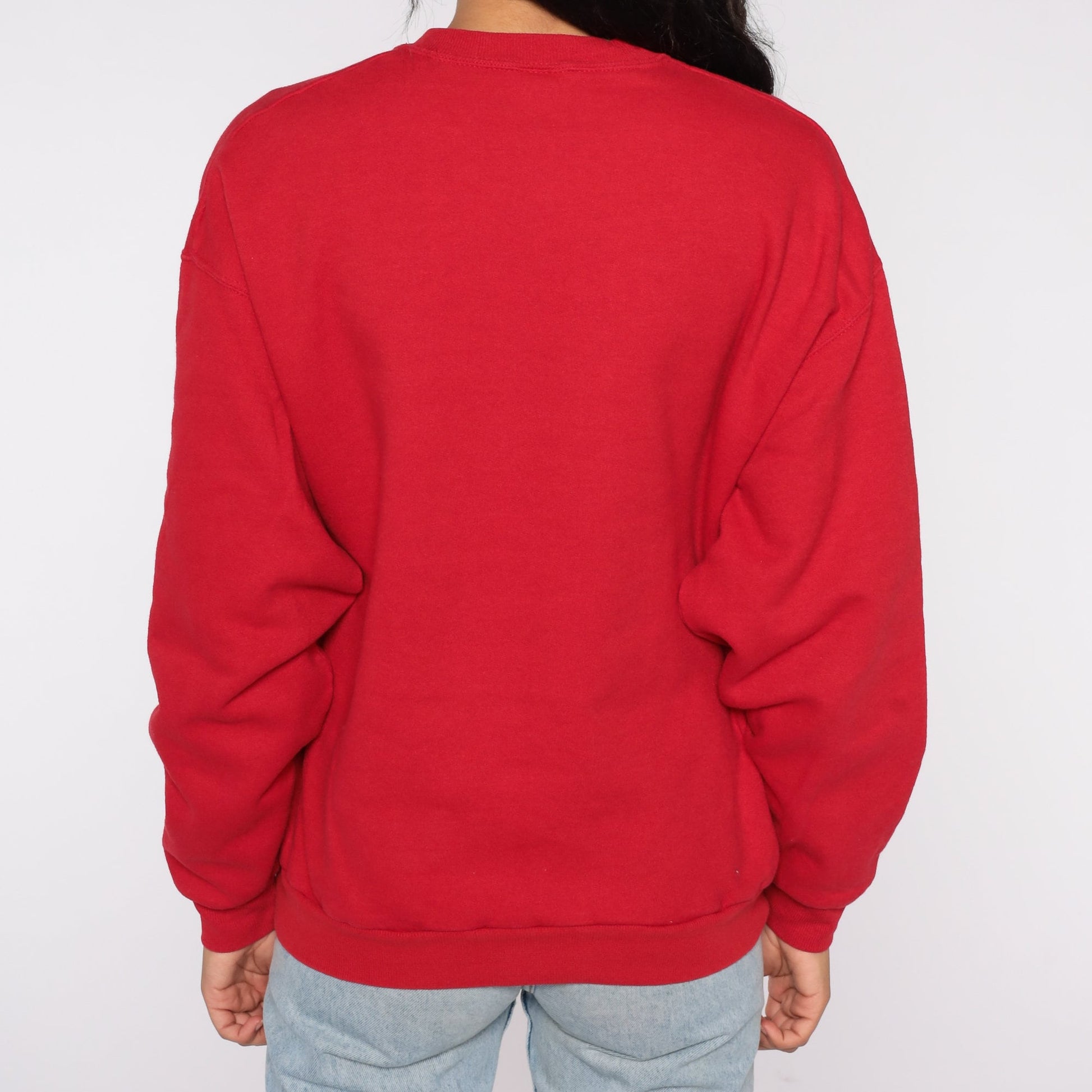 Y2K Cat Graphic Sweatshirt Red Crewneck Pullover Large L