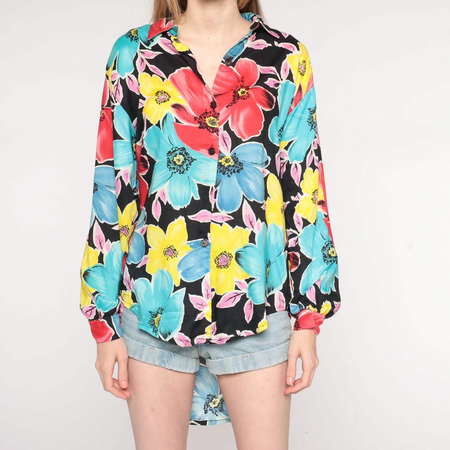 90s Diane von Furstenberg Floral Button Up Blouse Long Sleeve Small S