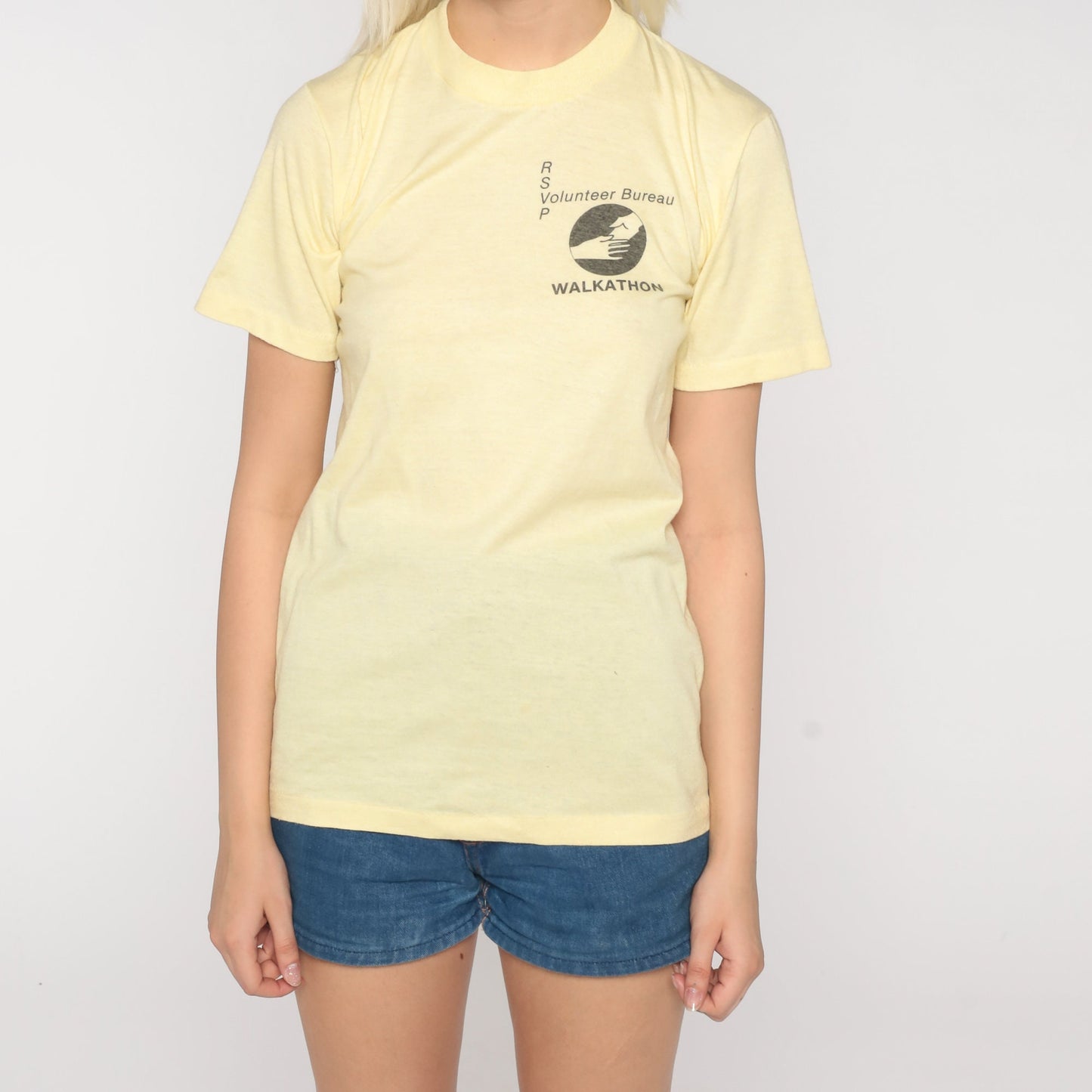 80s RSVP Walkathon Volunteer Bureau Graphic T-Shirt Pastel Yellow Small