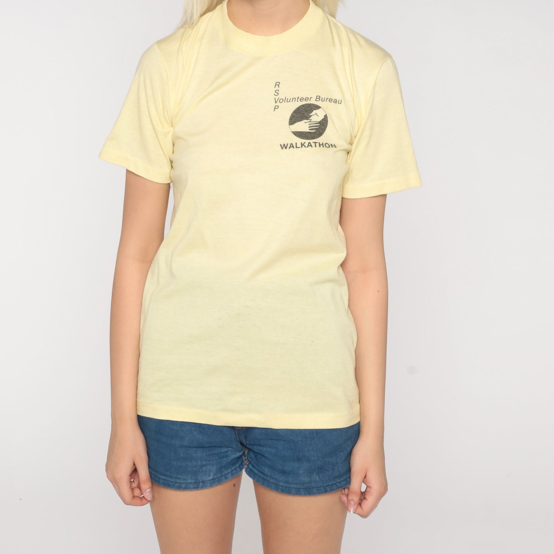 80s RSVP Walkathon Volunteer Bureau Graphic T-Shirt Pastel Yellow Small