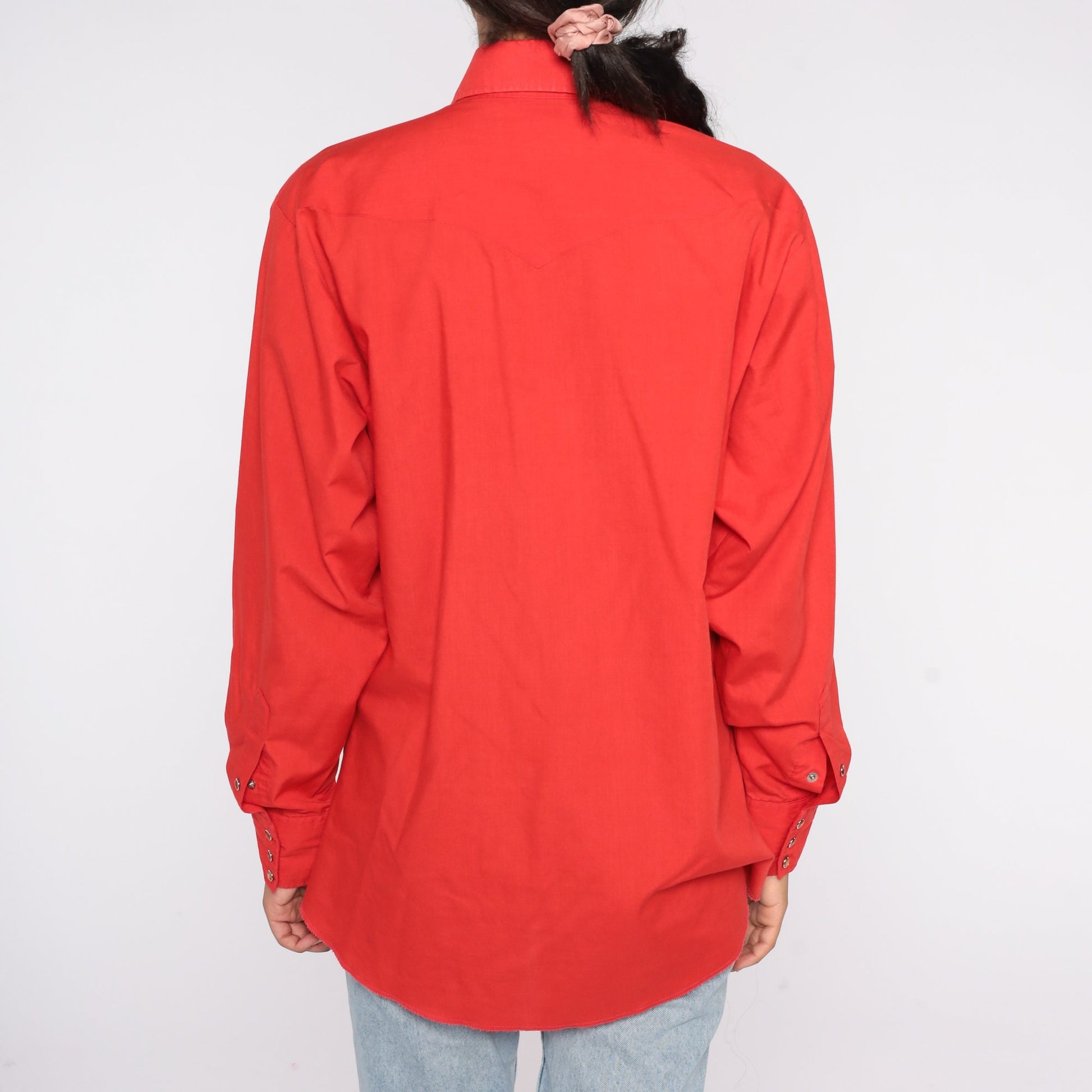 80s Panhandle Slim Western Shirt Red Pearl Snap Long Sleeve Men's Large