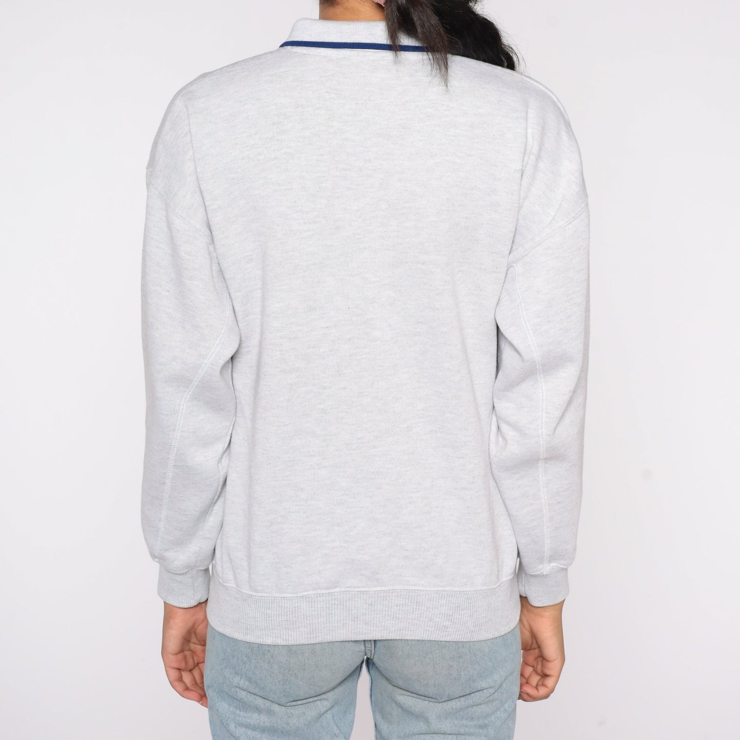 80s Embroidered Golfer Sweatshirt Heather Grey Henley Button Pullover Small