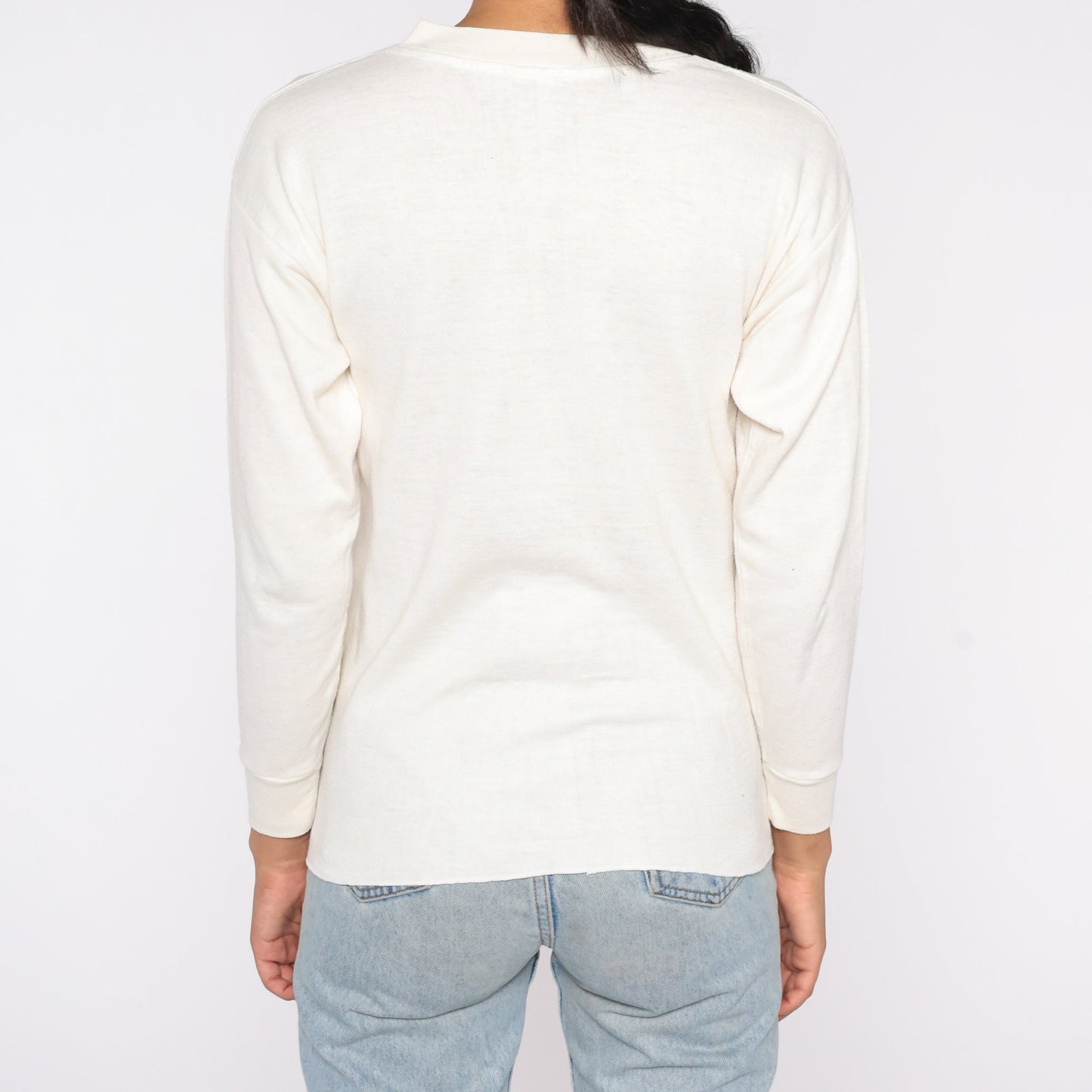 80s Off White Thermal Long Sleeve Shirt Cotton Blend Large L
