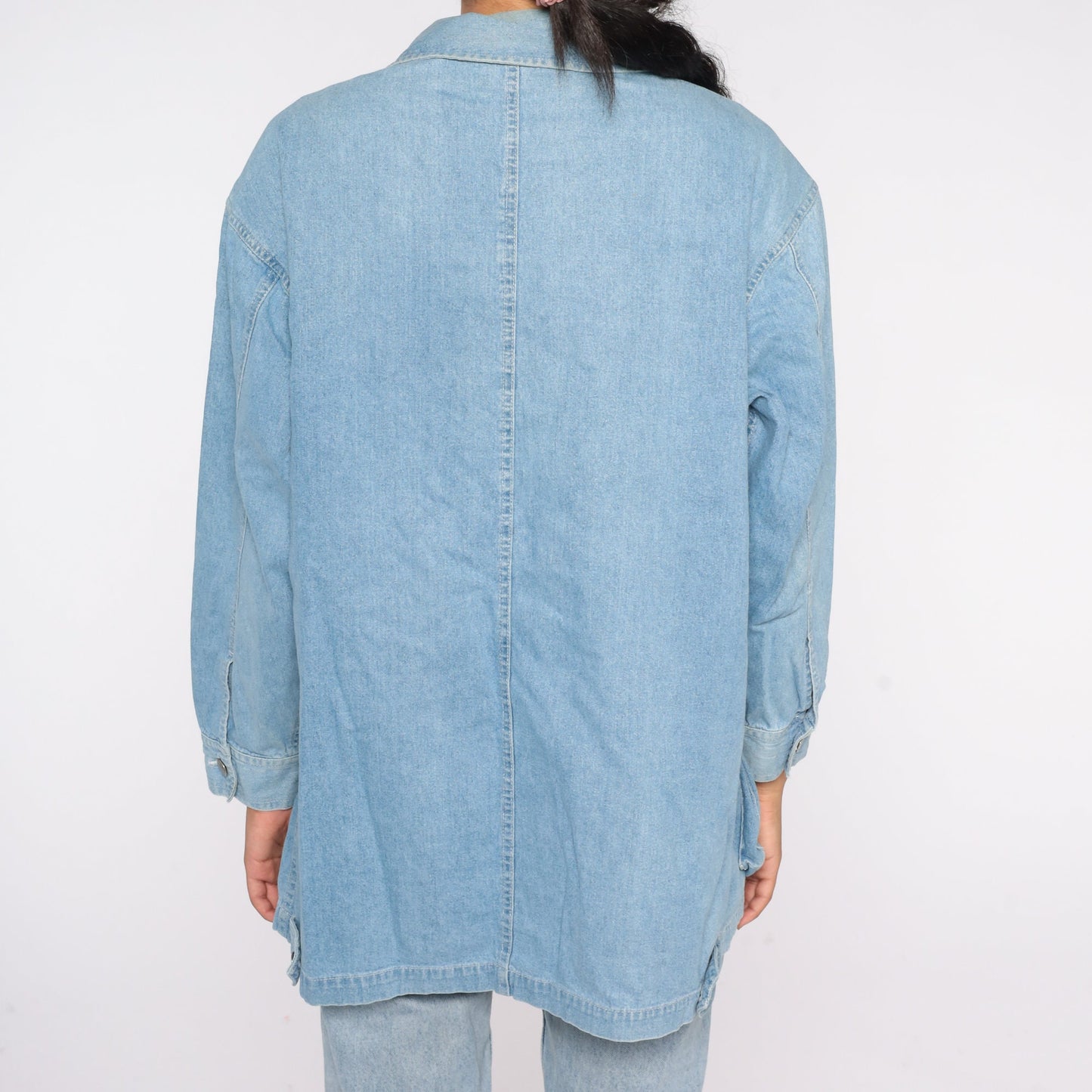 90s Light Wash Denim Cargo Jacket Blue Jean Collared Zip Small