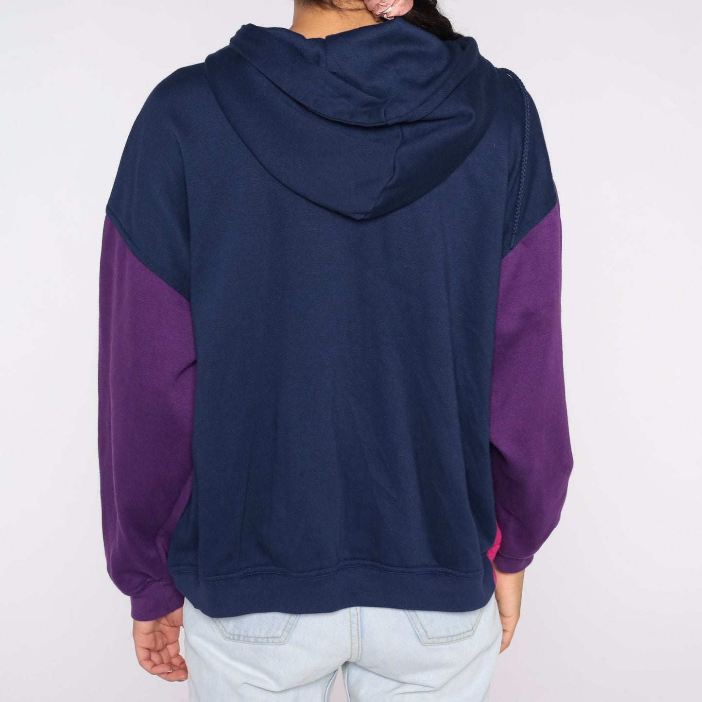 90s Color Block Zip Hoodie Sweatshirt Fleur de Lis Pink Green Purple Blue Large L