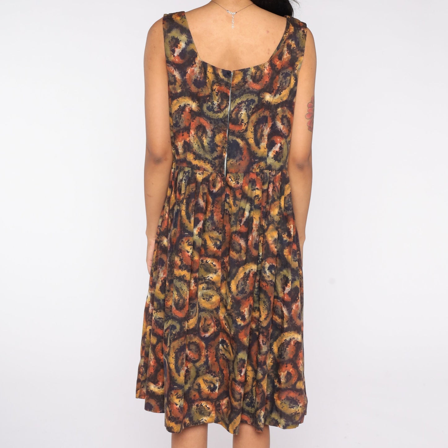 1960s Paisley Midi Dress Sleeveless High Waist Full Skirt Large