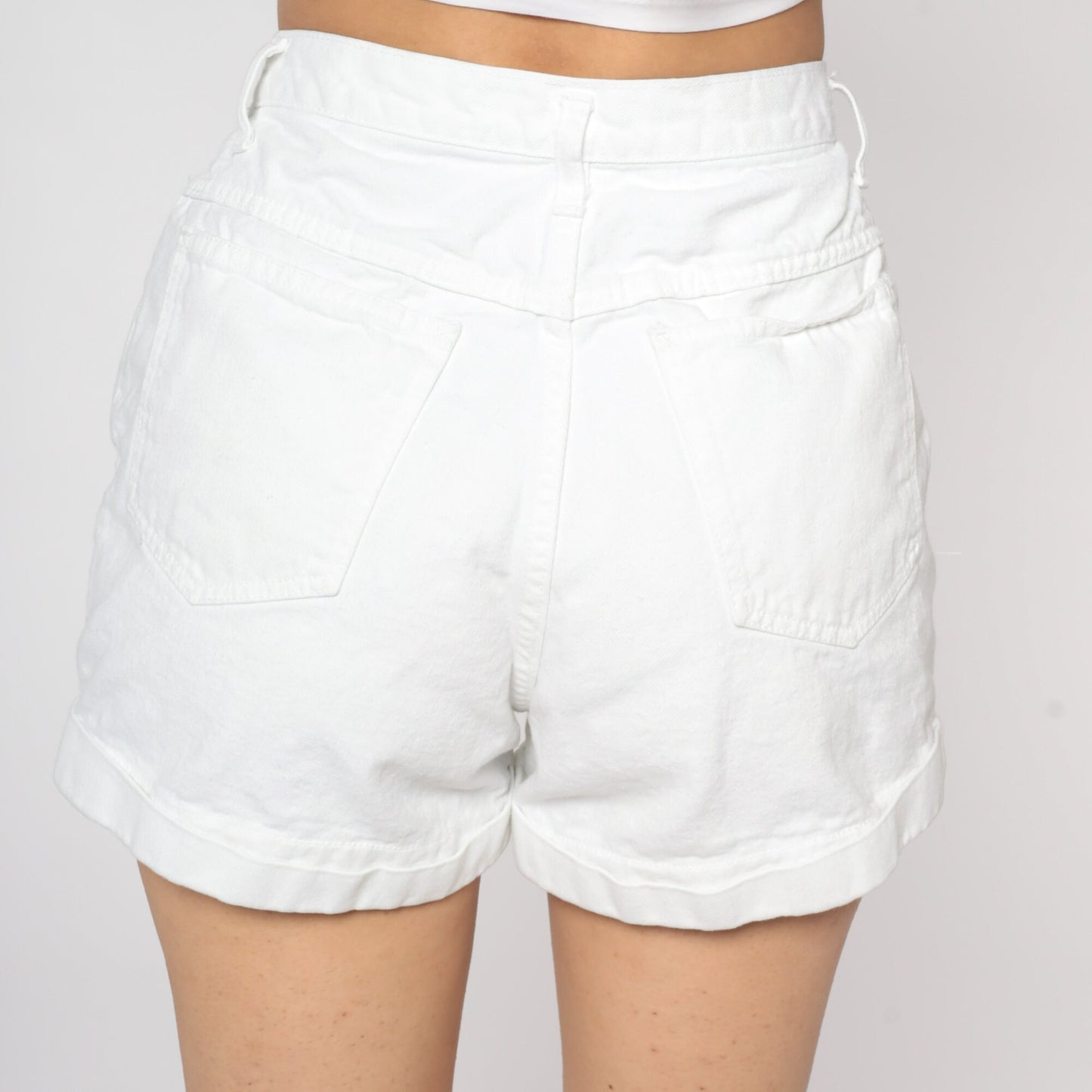 Y2K White Denim Shorts High Waisted Cuffed Jean Shorts Small
