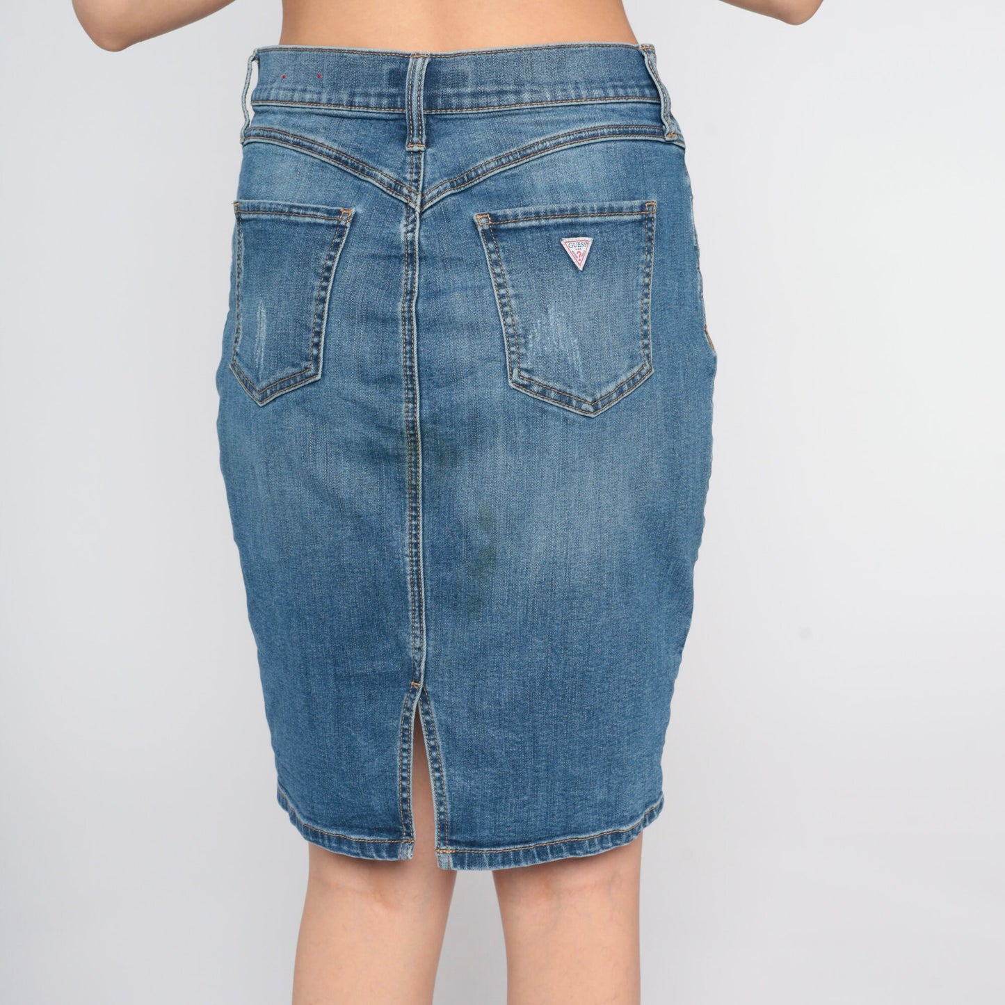 Guess Y2K Blue Denim Mini Skirt High Waist Pencil Cut Medium 29