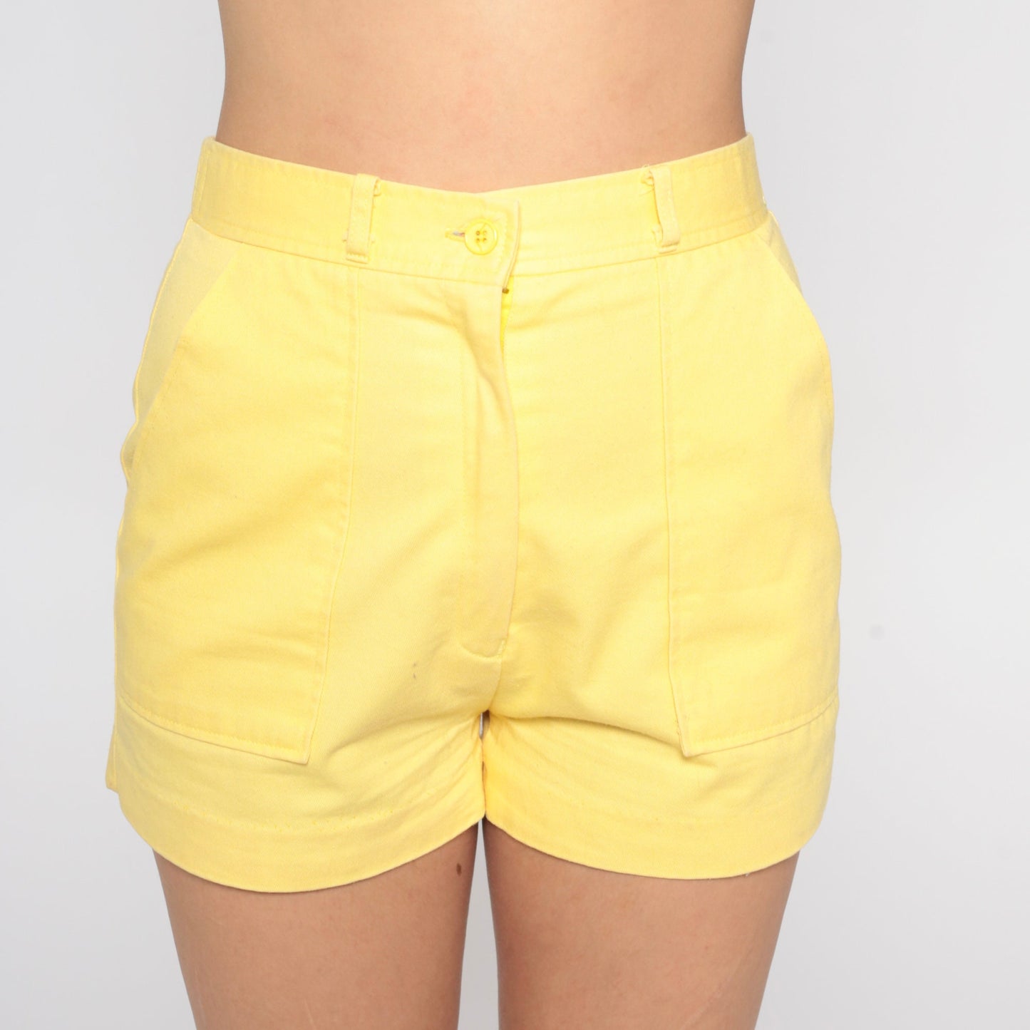 80s Yellow High-Waisted Shorts Cotton Blend Small S