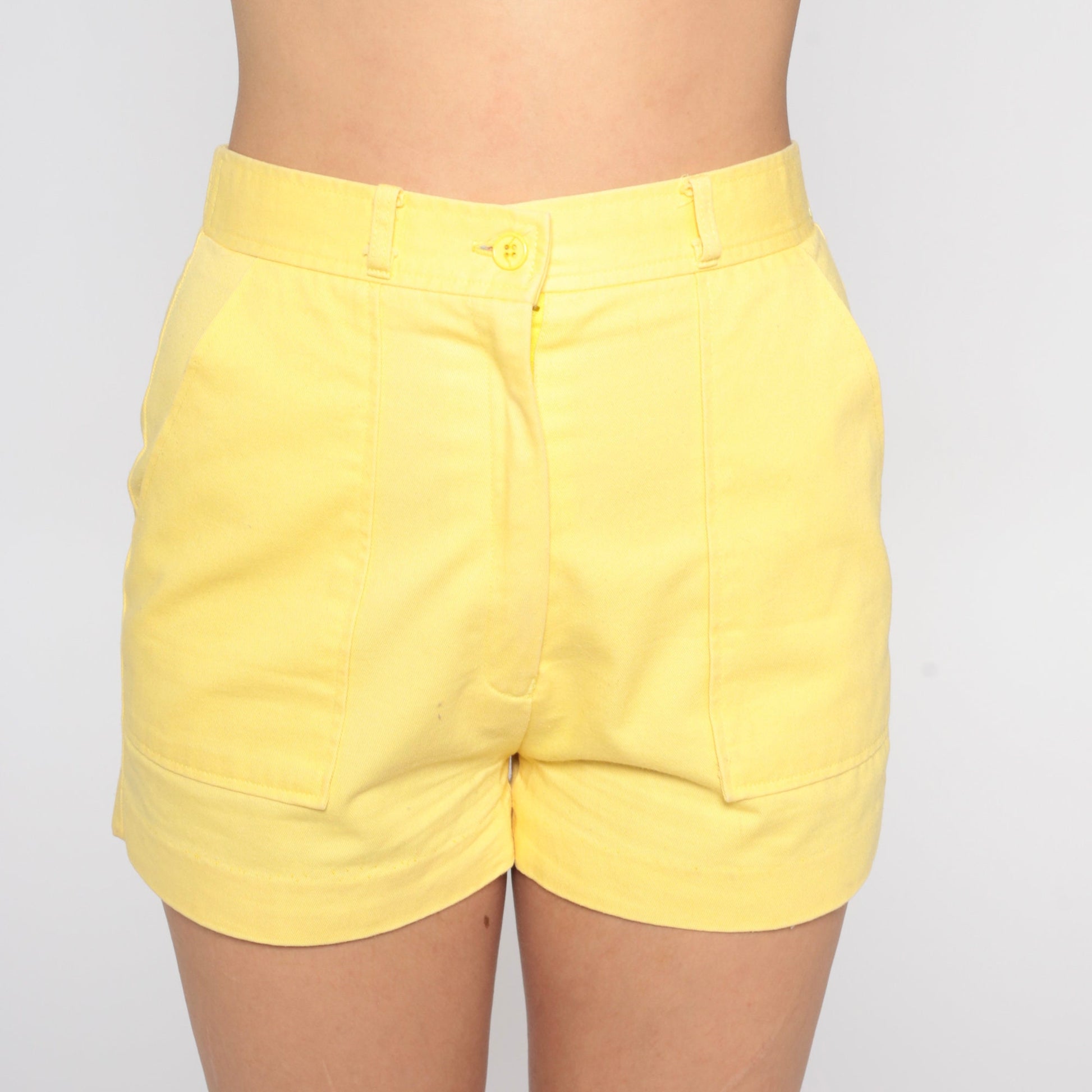 80s Yellow High-Waisted Shorts Cotton Blend Small S