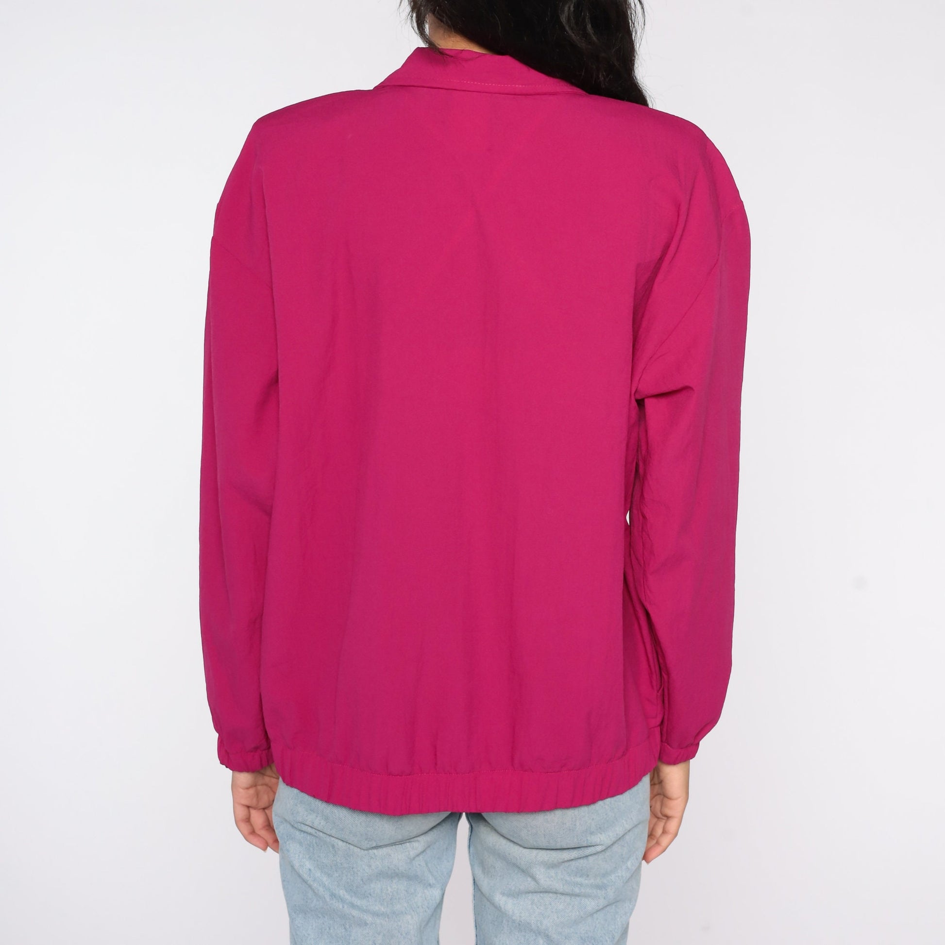 90s Fuchsia Zip Windbreaker Jacket Ruched Medium M