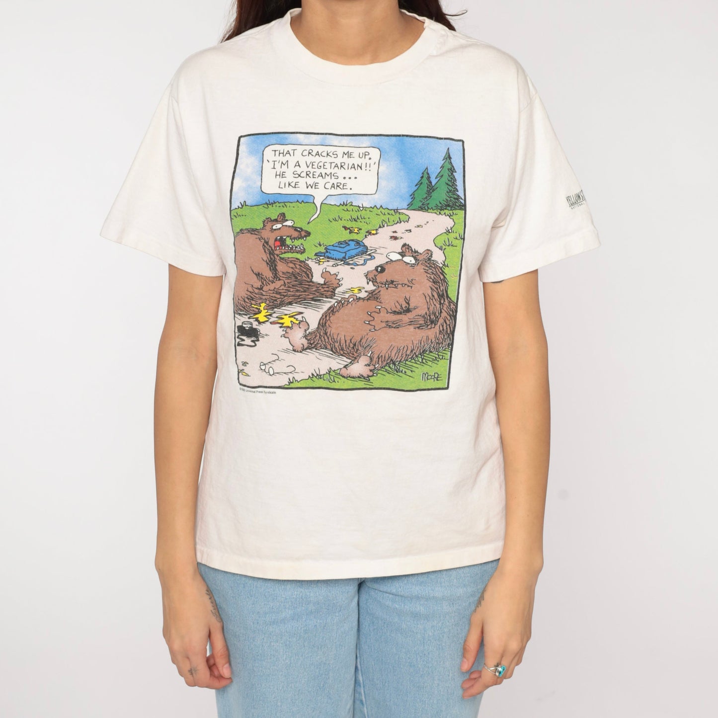 90s Bear Attack Cartoon Graphic T-Shirt Cotton Novelty Tee Medium