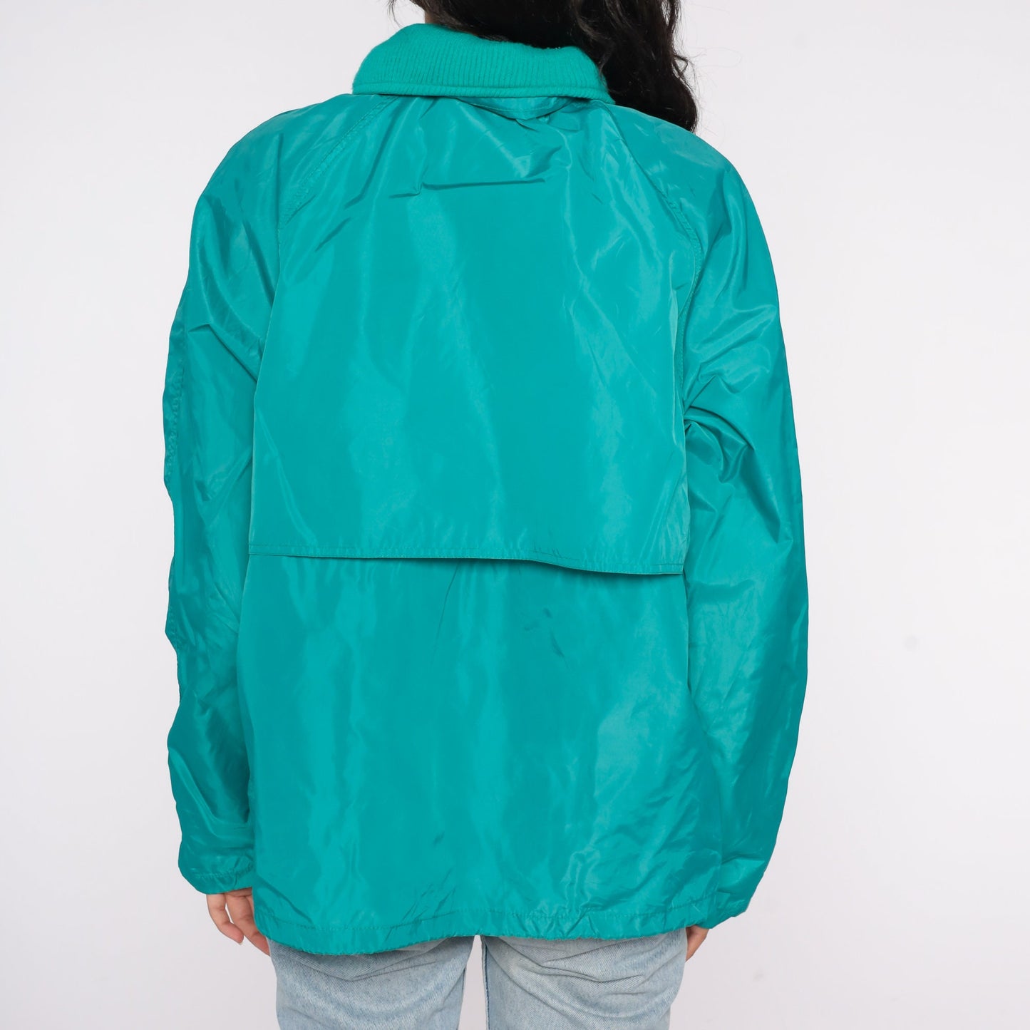 Eddie Bauer 90s Teal Windbreaker Jacket Nylon Zip-Up Men's Large