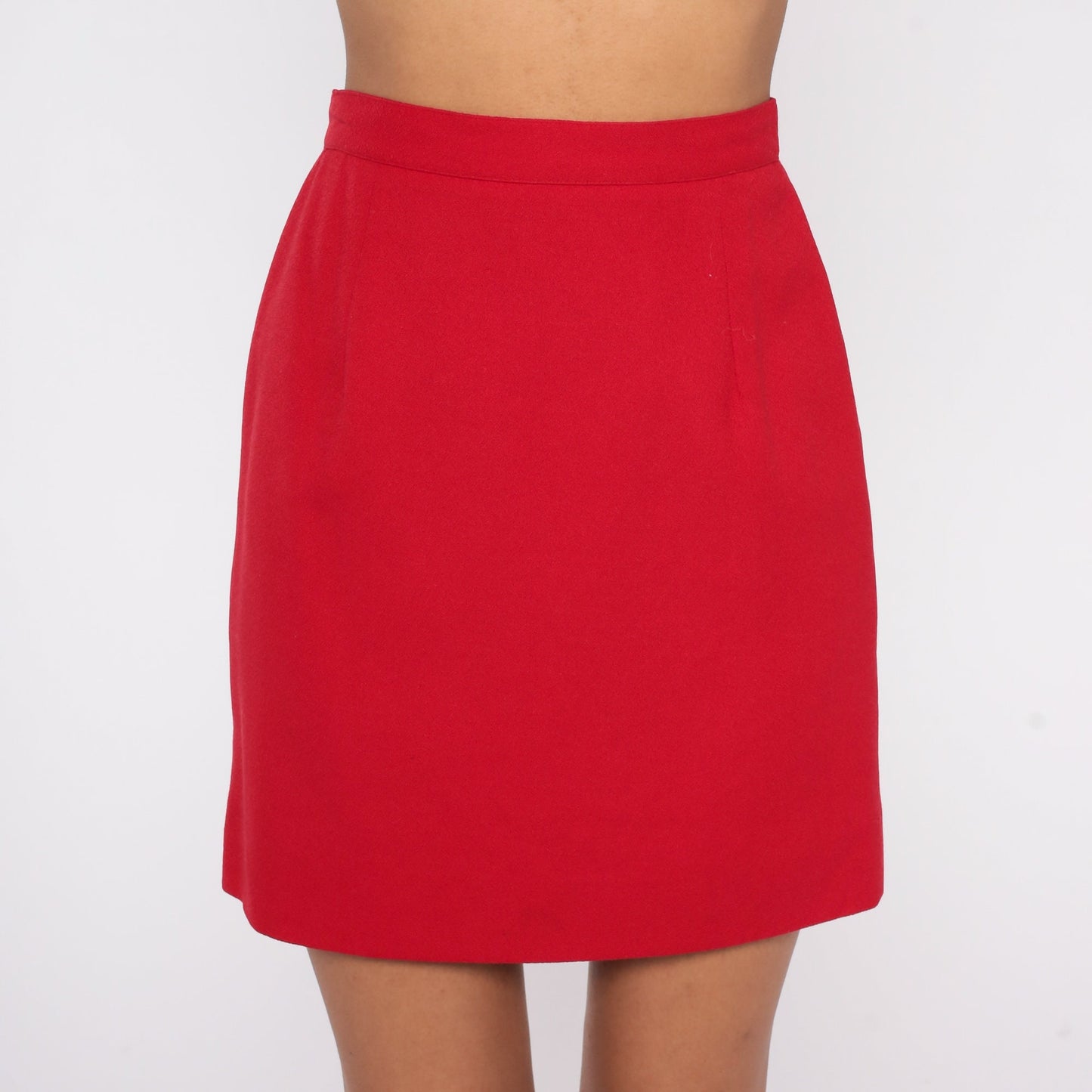 80s I Magnin Red Wool Pencil Skirt High Waist Mini Small