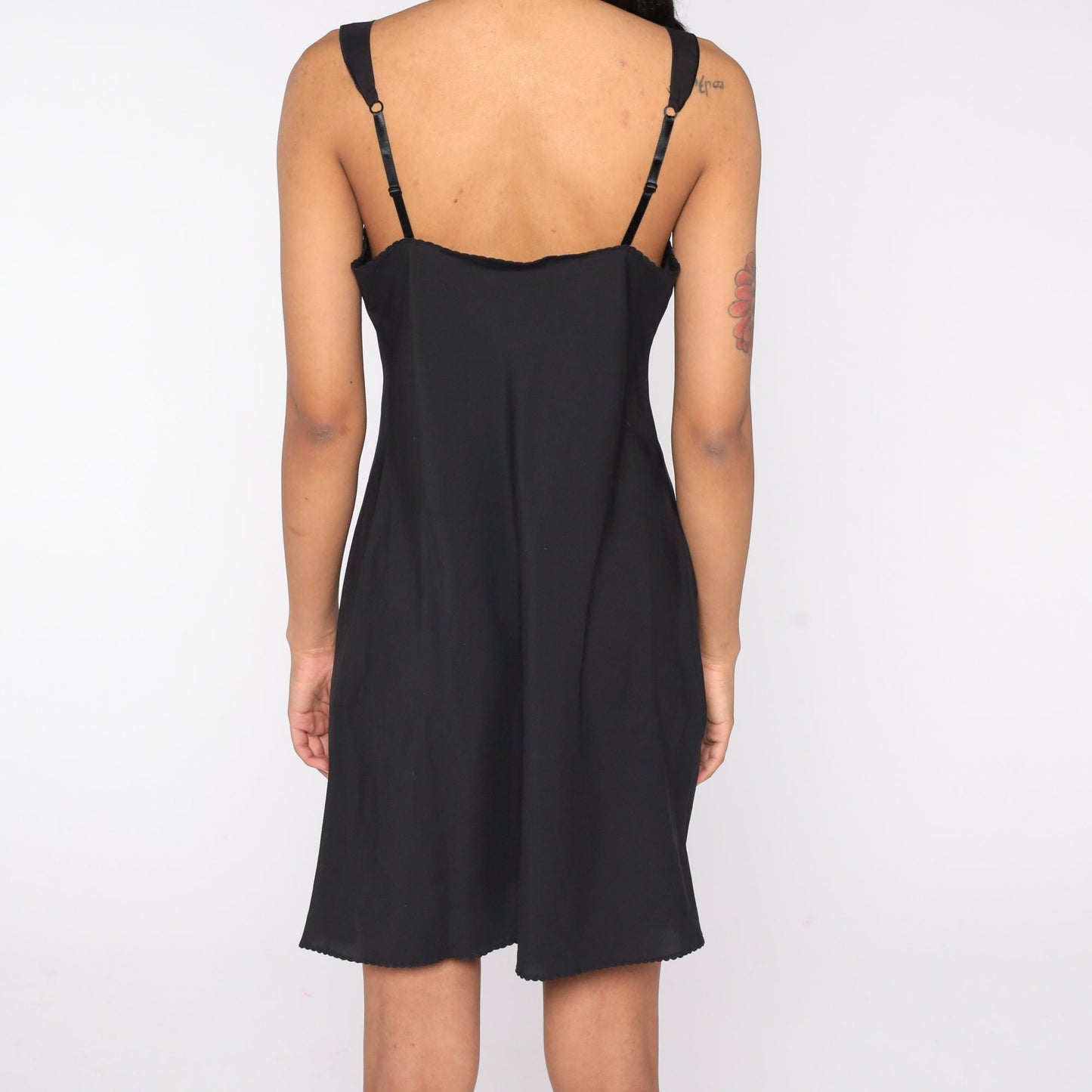 90s Vanity Fair Black Slip Dress Mini Lace Trim Spaghetti Strap Small