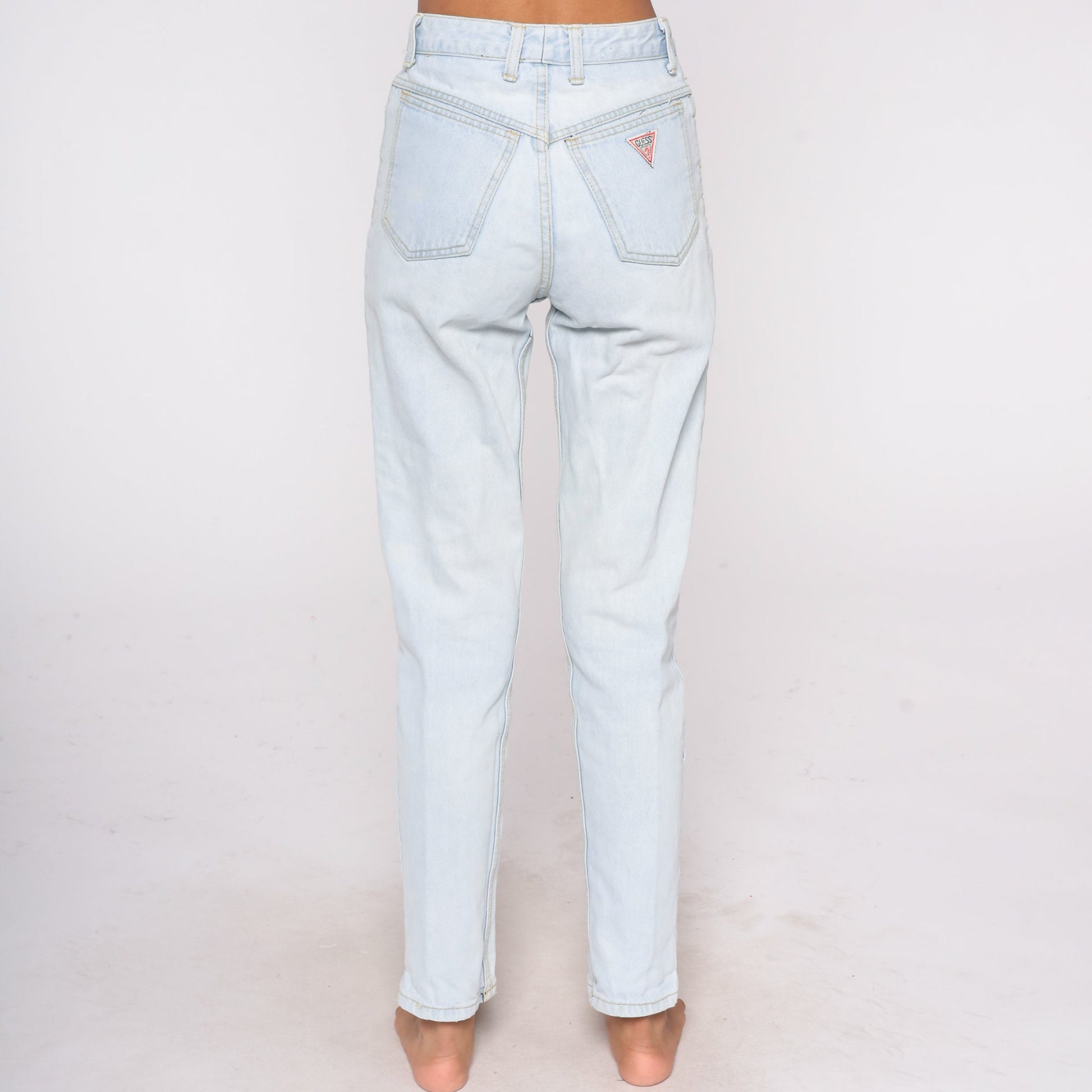 90s Guess High Waisted Tapered Jeans Light Stone Wash Denim Small S