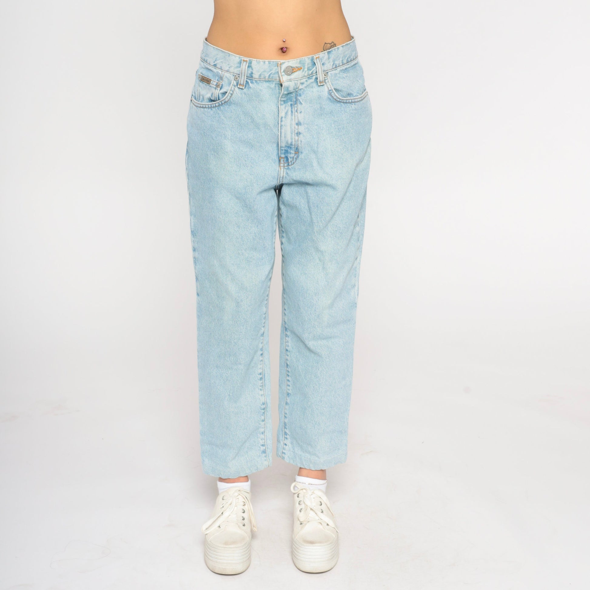 90s Calvin Klein High Waist Straight Leg Mom Jeans Light Wash Denim Medium