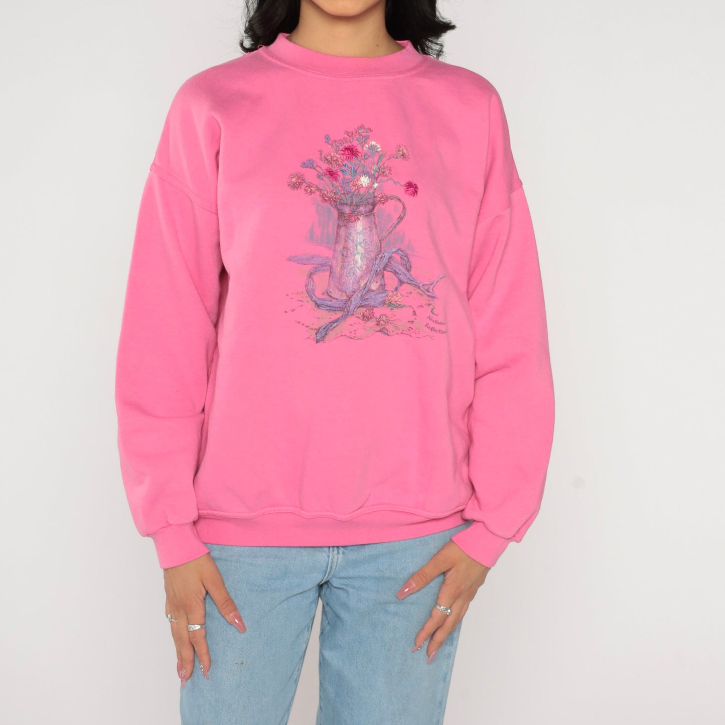 90s Northern Reflections Flower Pot Sweatshirt Hot Pink Graphic Large L
