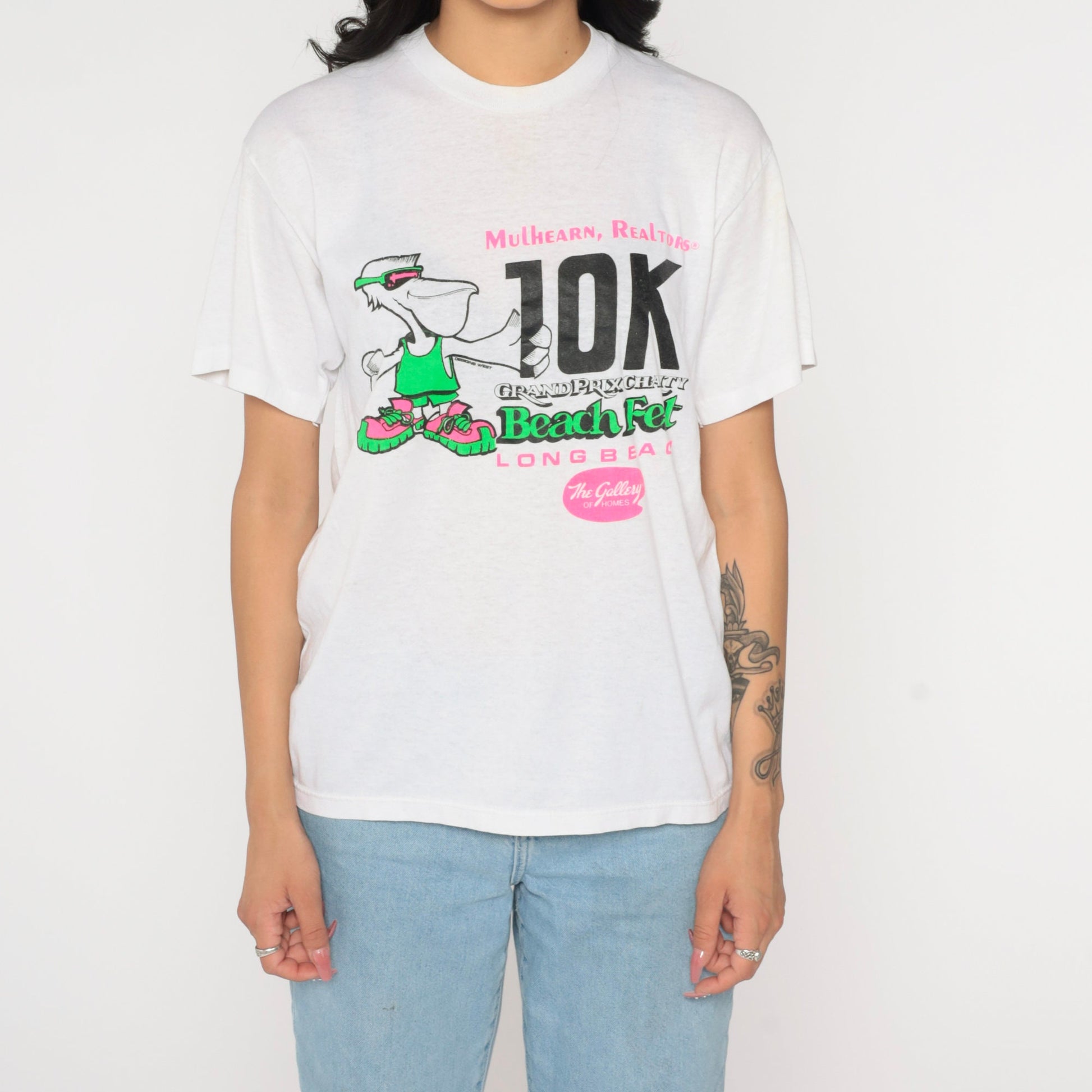 90s Long Beach Grand Prix 10k Charity Run Graphic Tee White Pelican Medium