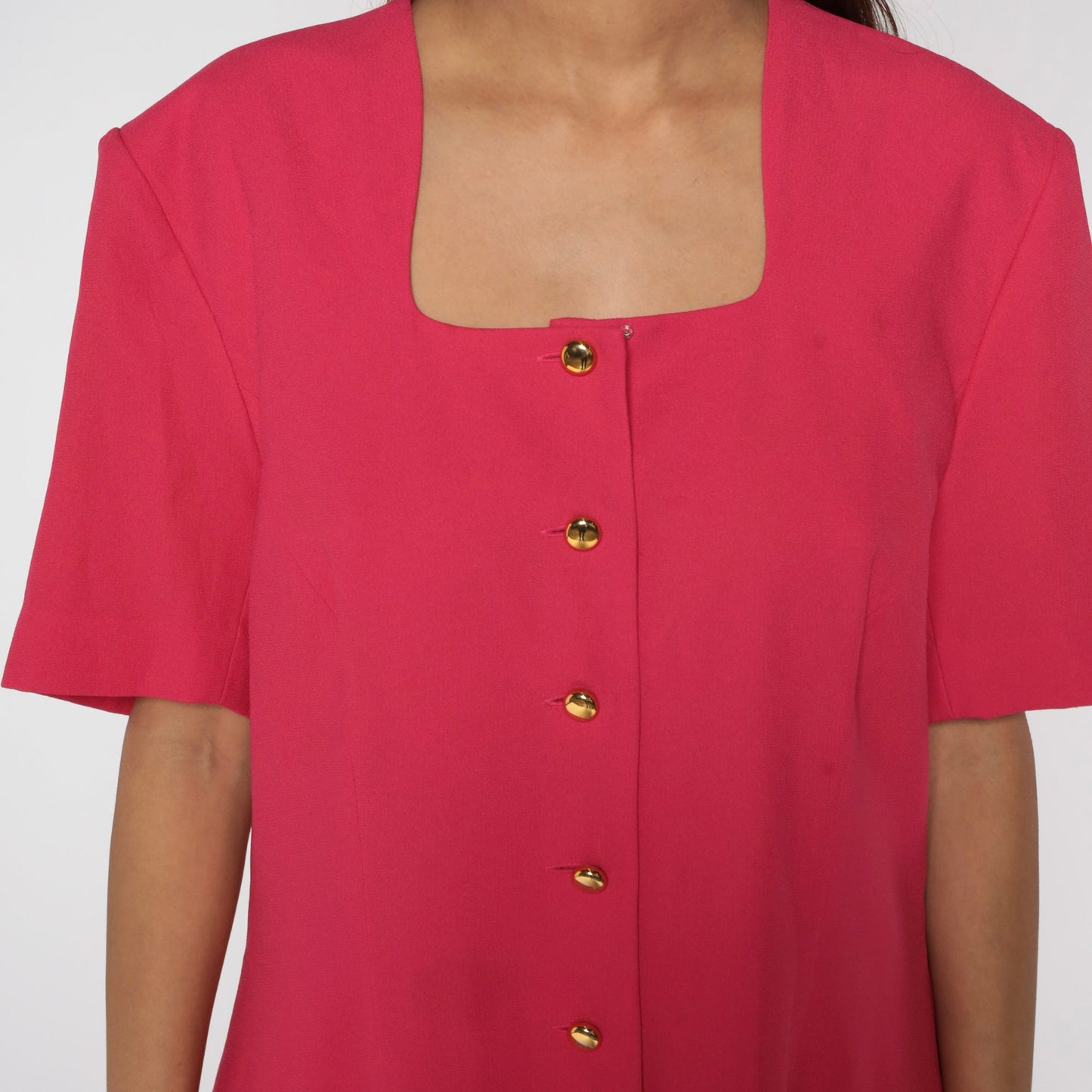 80s Liz Claiborne Pink Button-Up Midi Dress Drop Waist Shift Extra Large XL