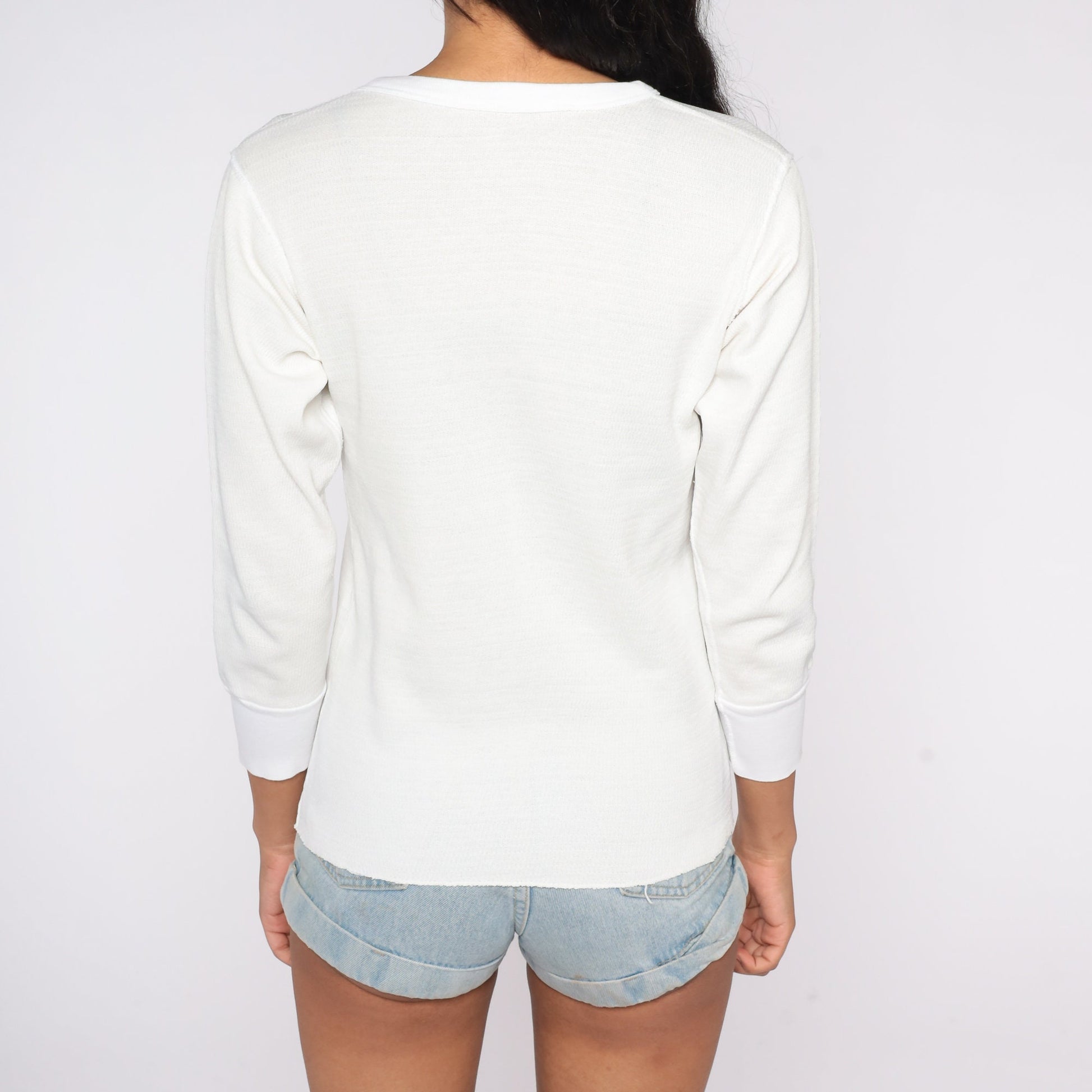 90s White Waffle Knit Thermal Long Sleeve Shirt Medium M