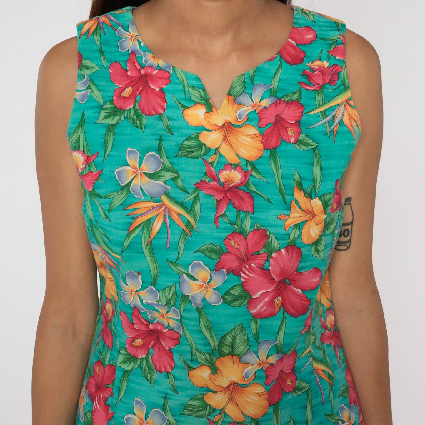 90s Floral Sheath Sundress Turquoise Mini Sleeveless Small Medium