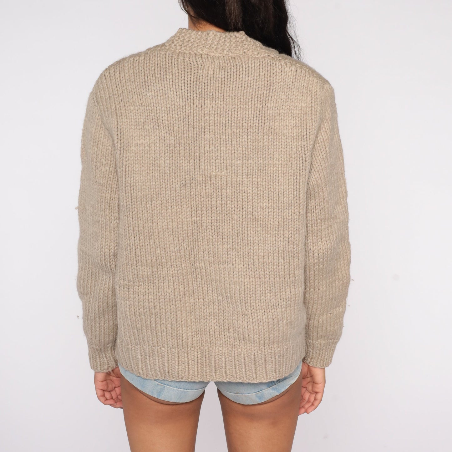 60s Taupe Wool Cardigan Button-Up Knit Sweater Large L