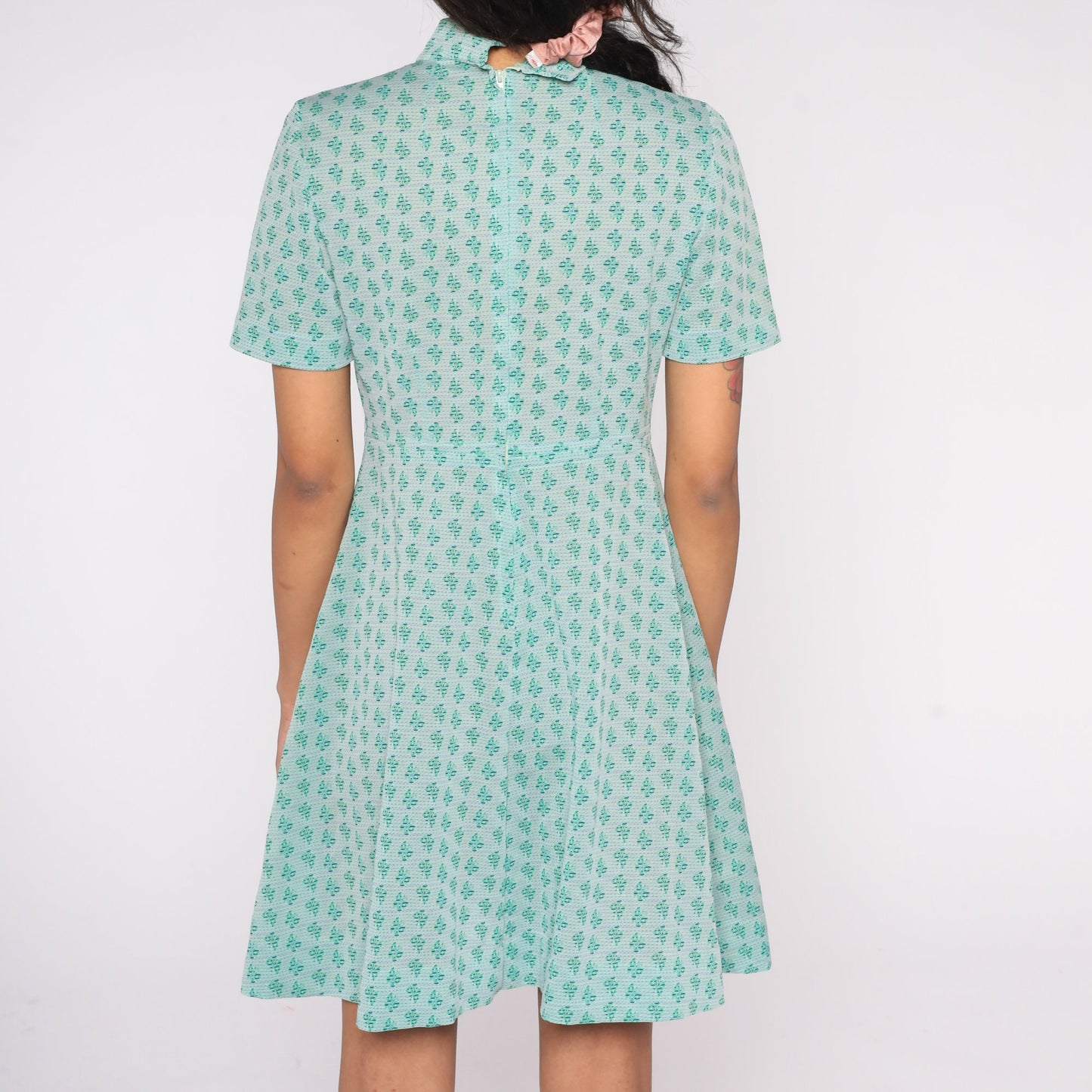 70s Butterfly Babydoll Minidress Green Empire Waist Short Sleeve Medium
