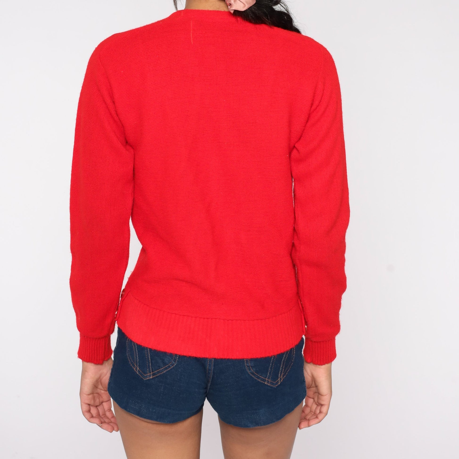 70s Red Knit Cardigan Button-Up Sweater Small