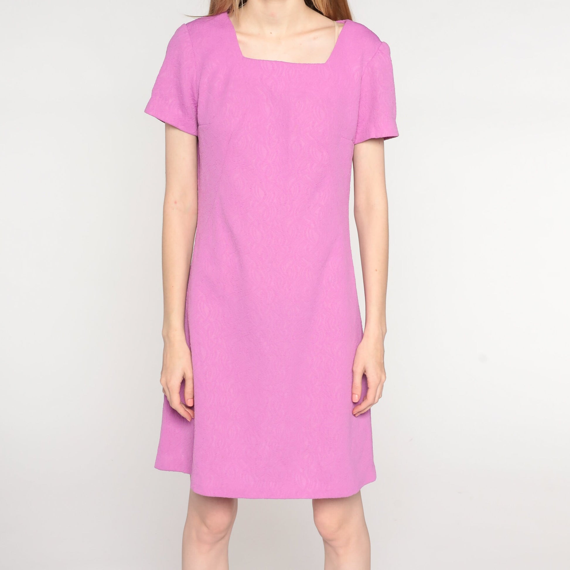 60s Mod Mini Shift Dress Lavender Textured Short Sleeve Medium