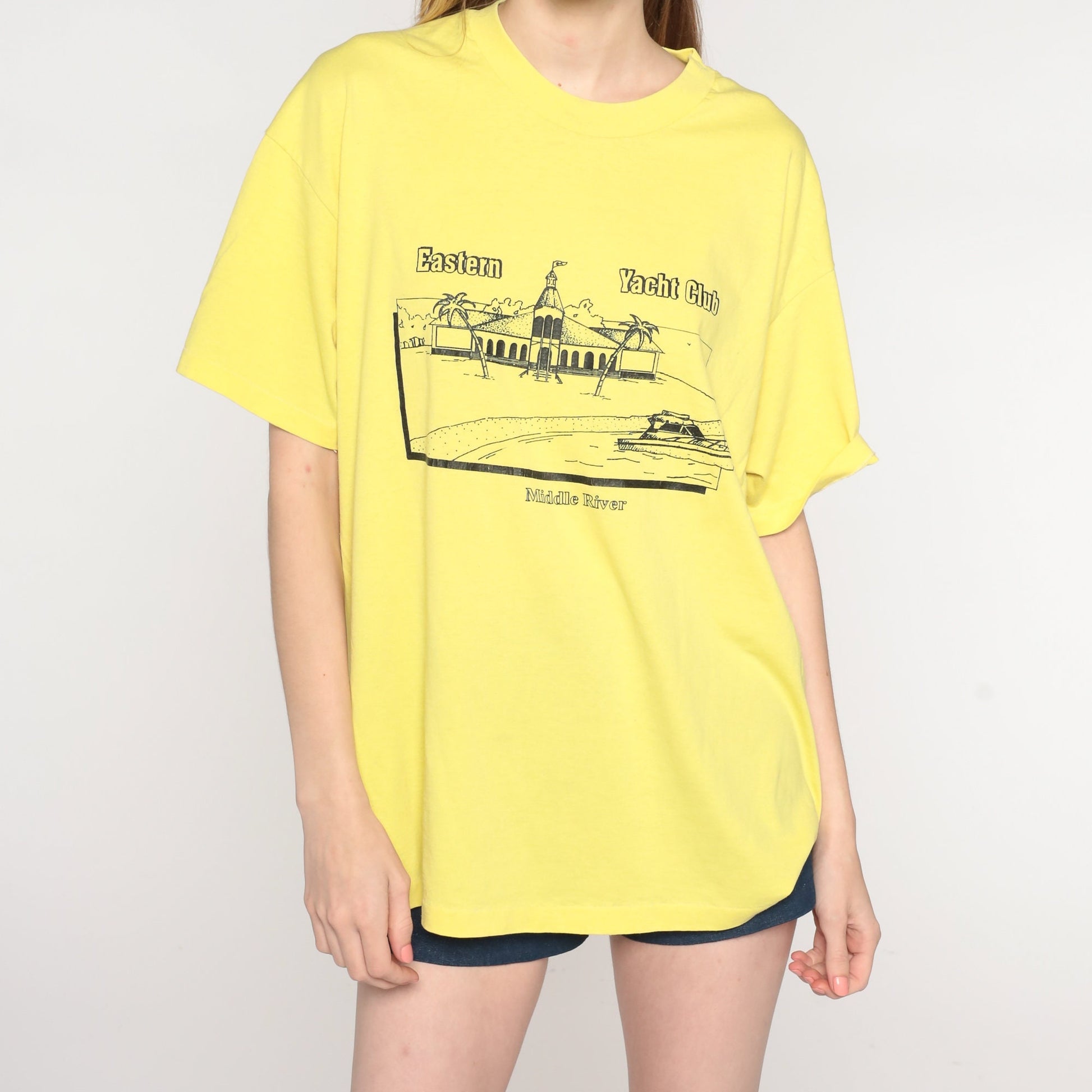90s Eastern Yacht Club Essex Maryland Graphic T-Shirt Yellow Extra Large