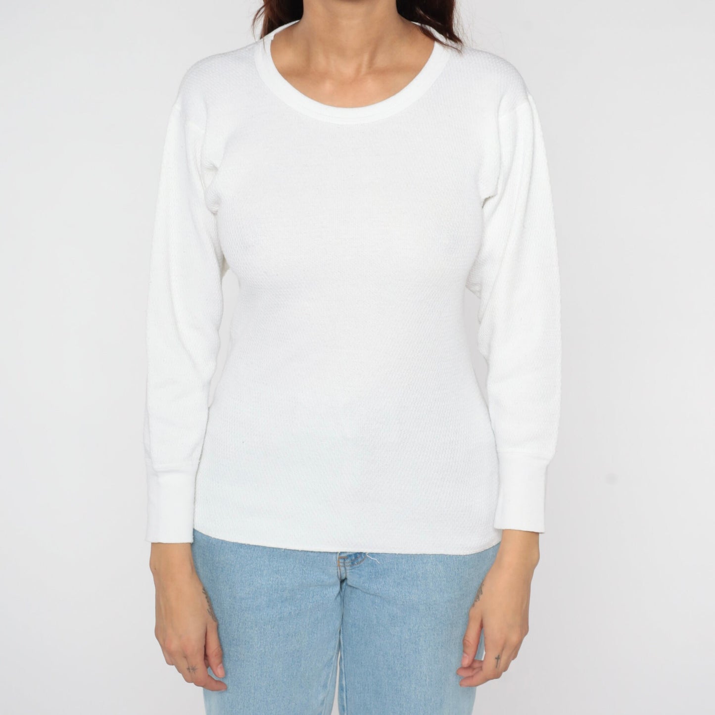 90s White Thermal Waffle Knit Long Sleeve Undershirt Small S