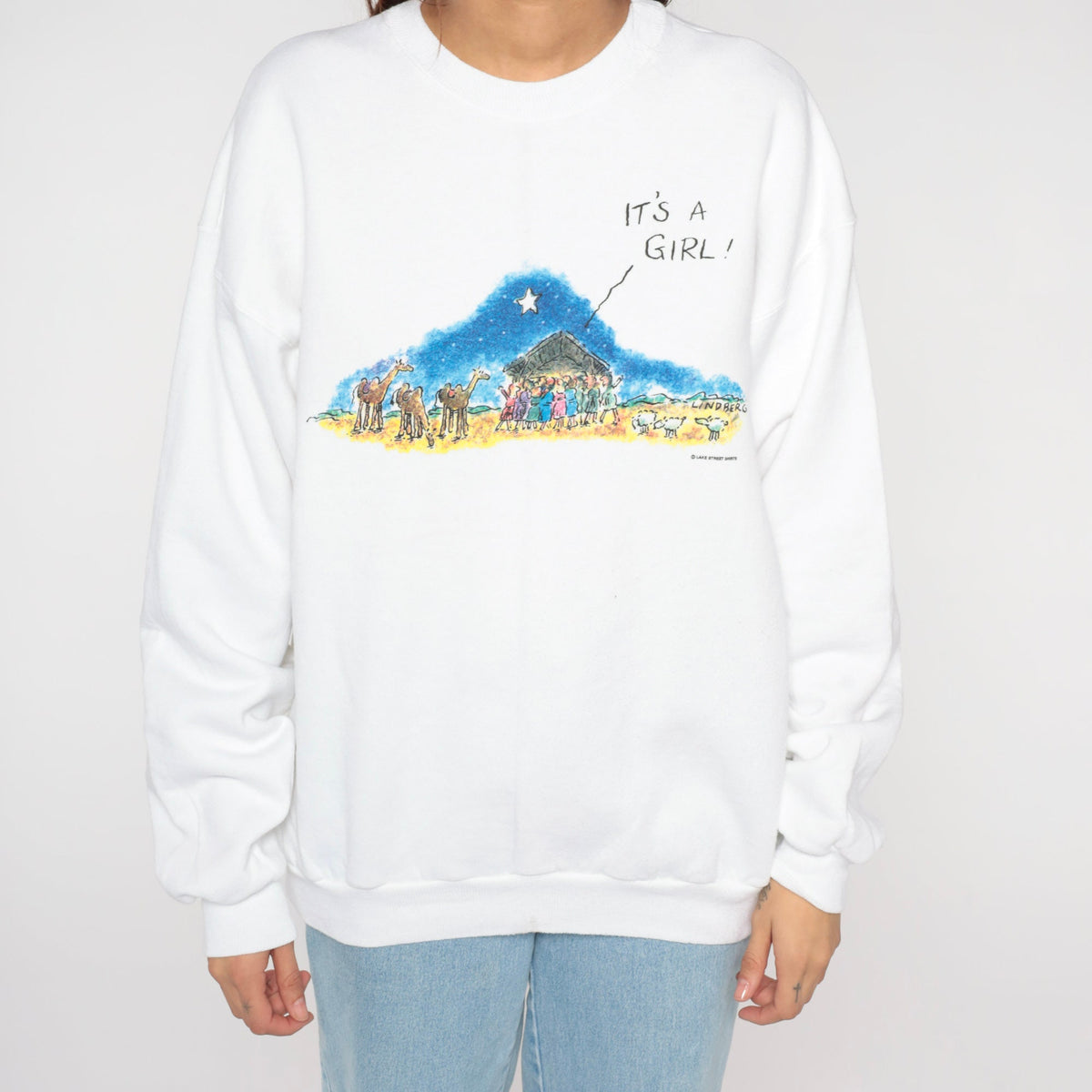 00s Nativity "It's A Girl" Graphic Sweatshirt Crewneck Large