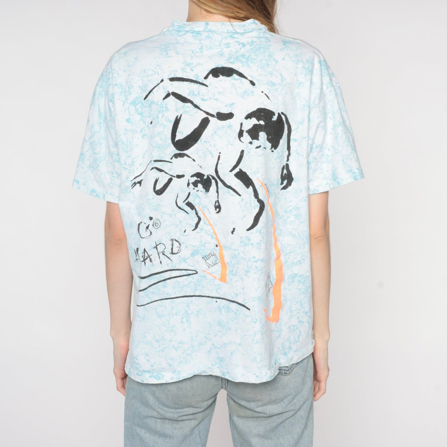 90s Platts Surf Tie Dye Graphic T-Shirt Blue White Go Hard Large L