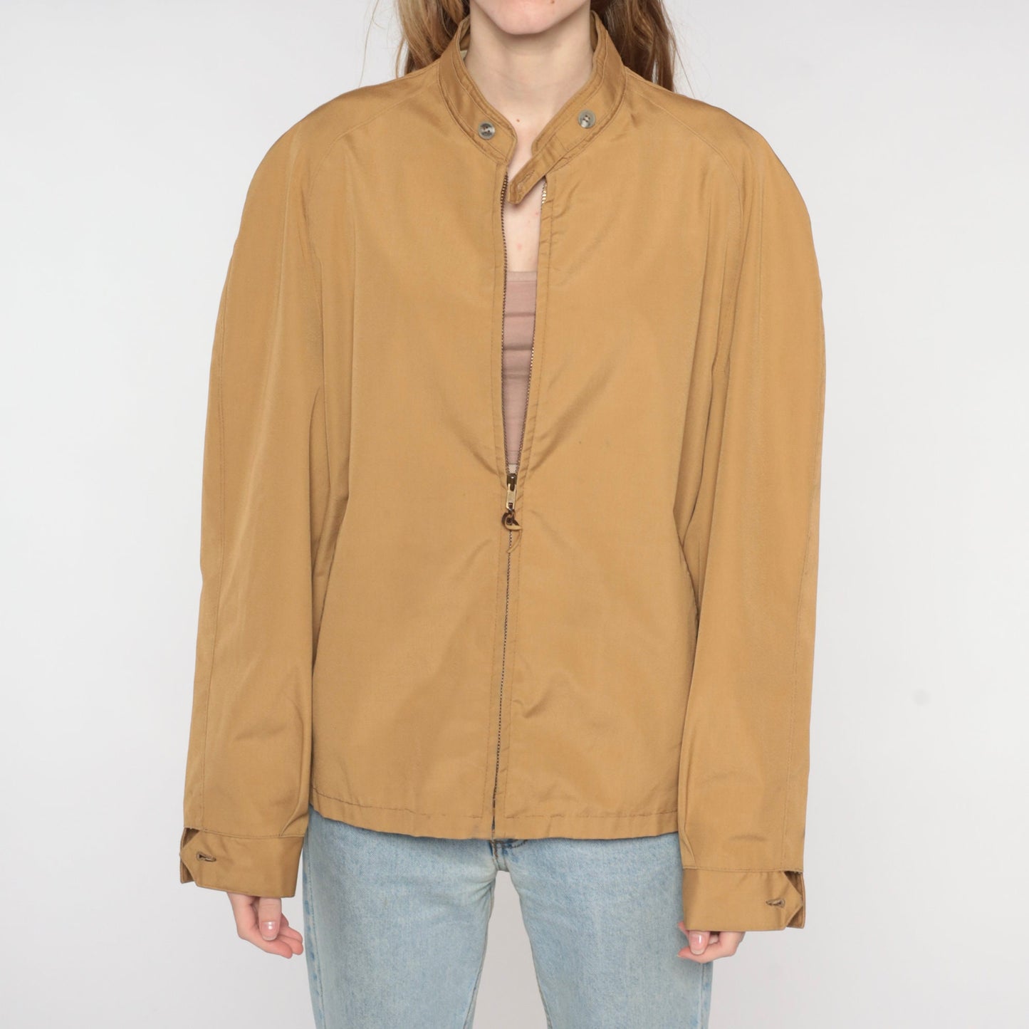 80s Tan Windbreaker Zip Up Jacket Men's Large