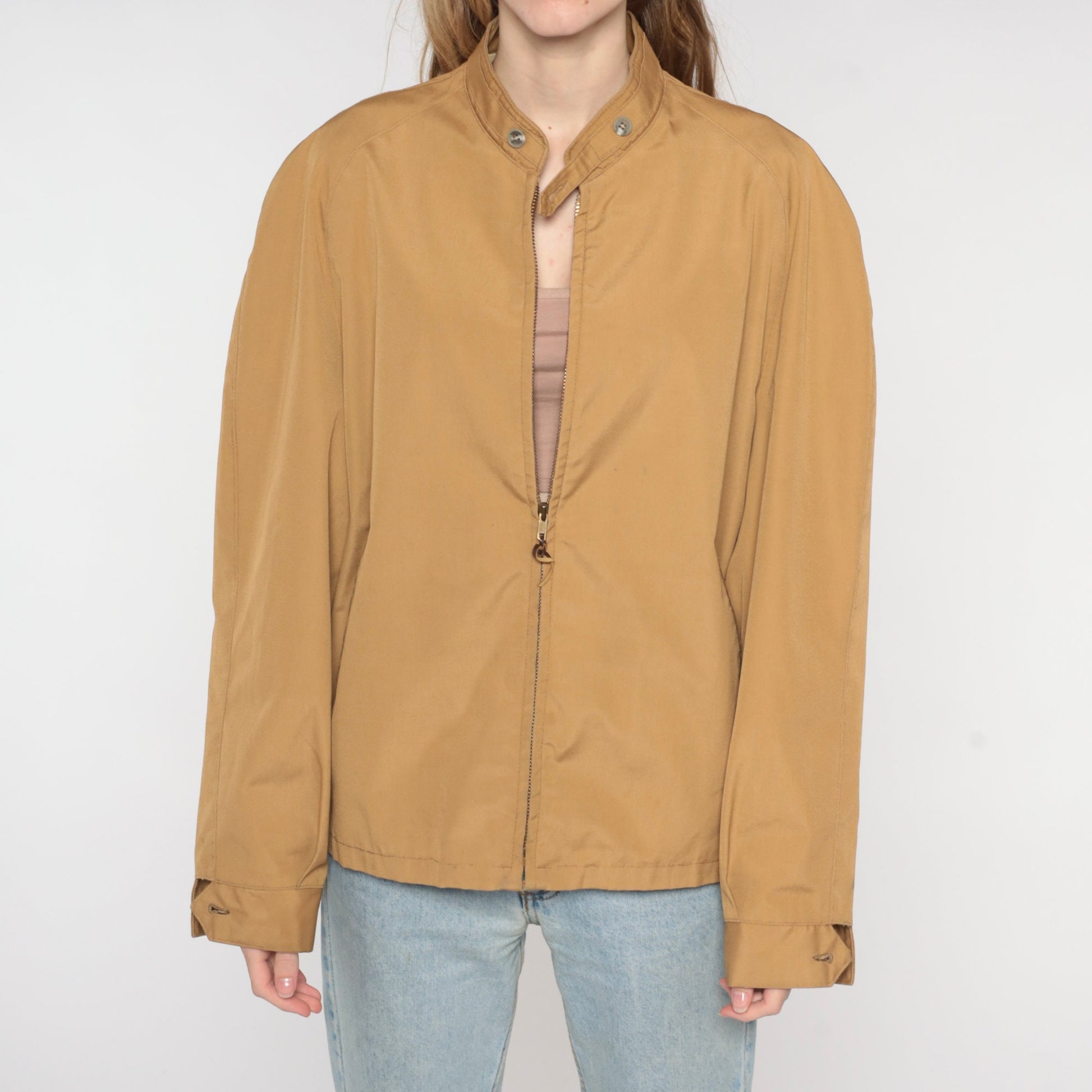 80s Tan Windbreaker Zip Up Jacket Men's Large