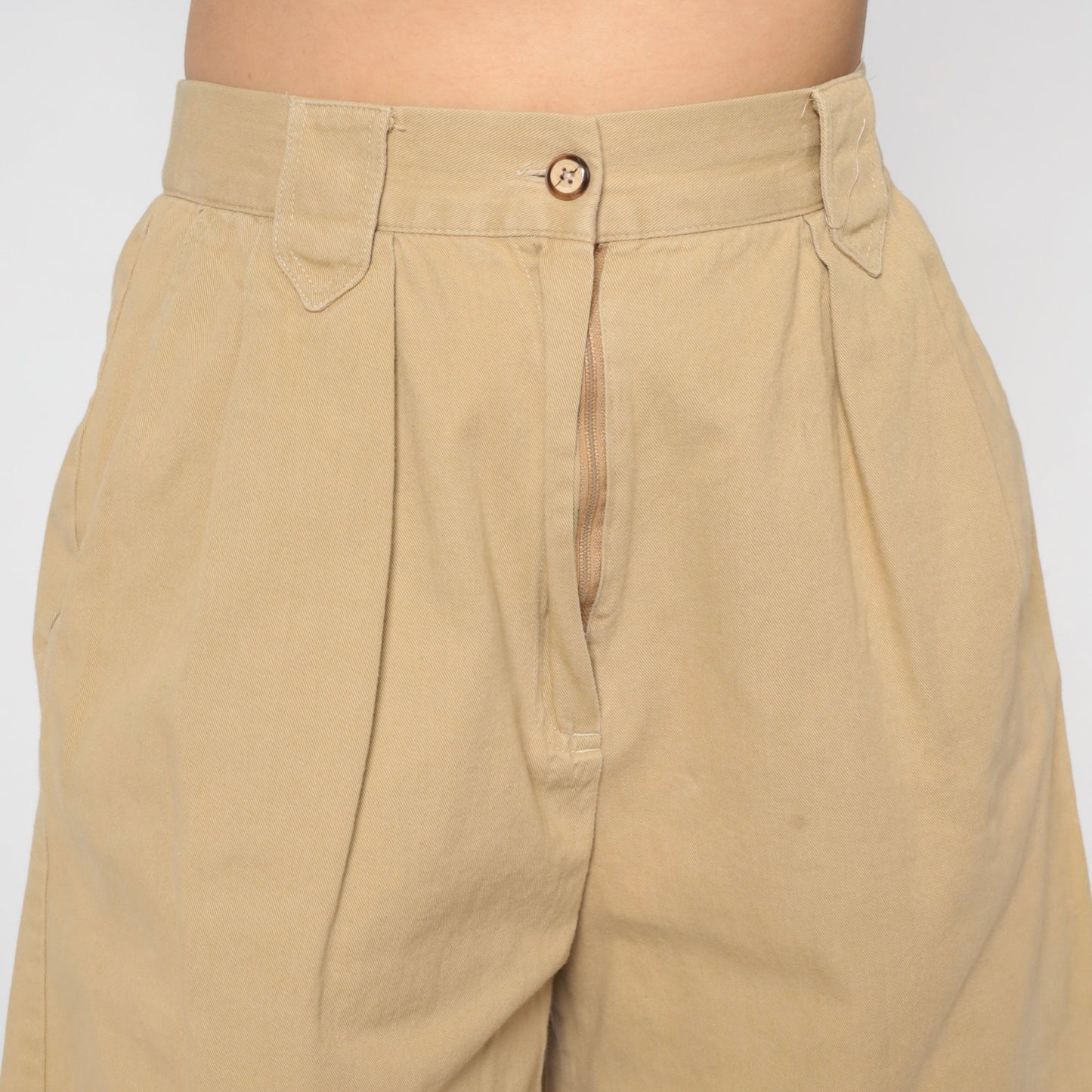 90s Khaki Pleated Bermuda Shorts High Waisted Wide Leg Cotton Small