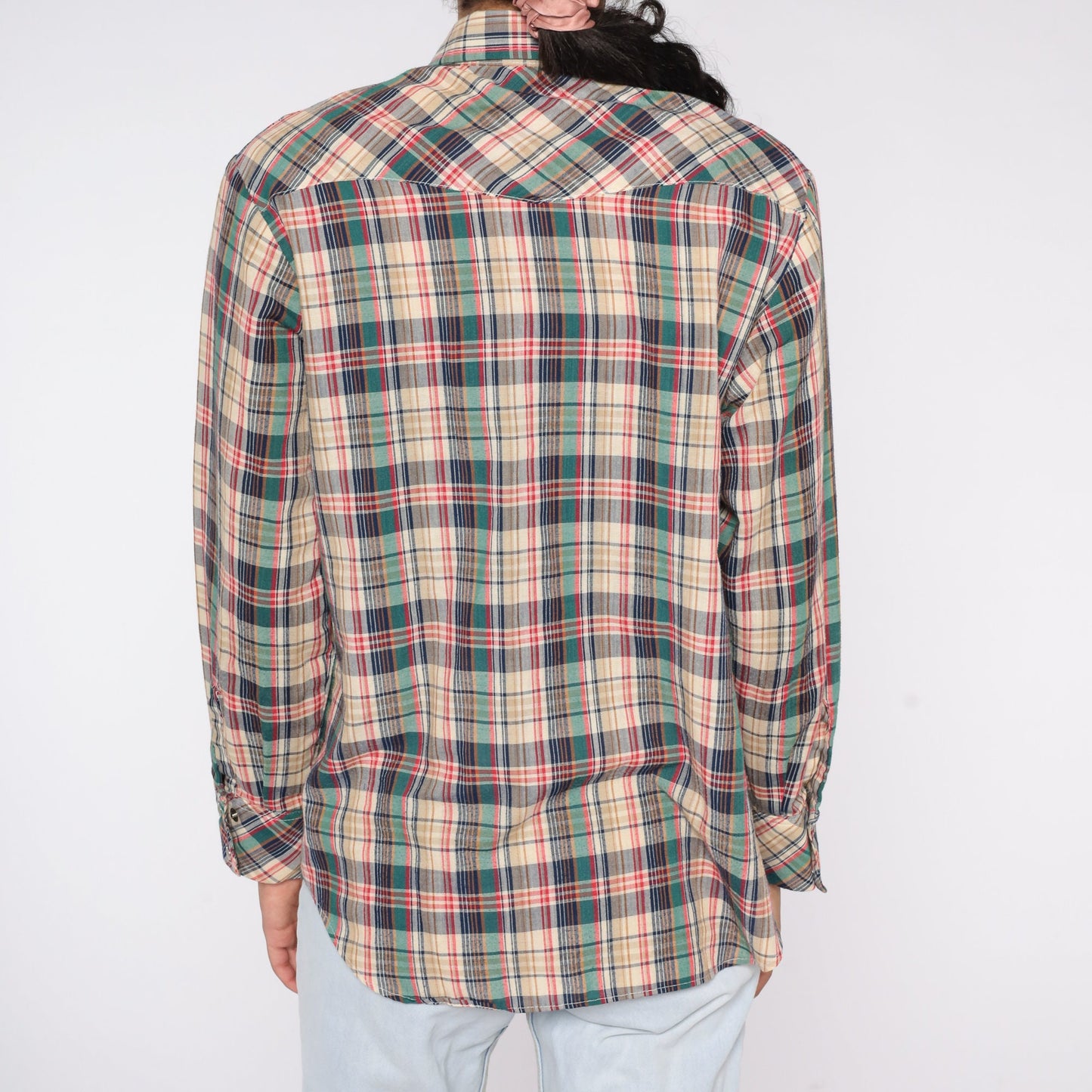 80s Mad Man Plaid Pearl Snap Western Shirt Long Sleeve Medium