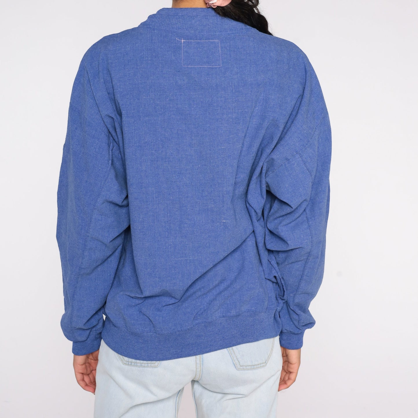 90s Blue Chevron Woven Crewneck Sweatshirt Pullover Men's Large