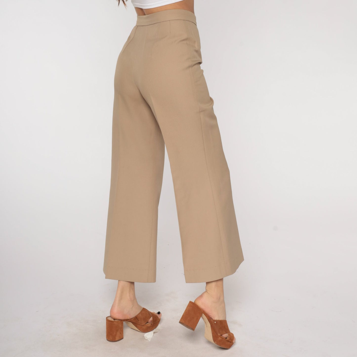 70s Tan High-Waisted Flared Trousers Small S