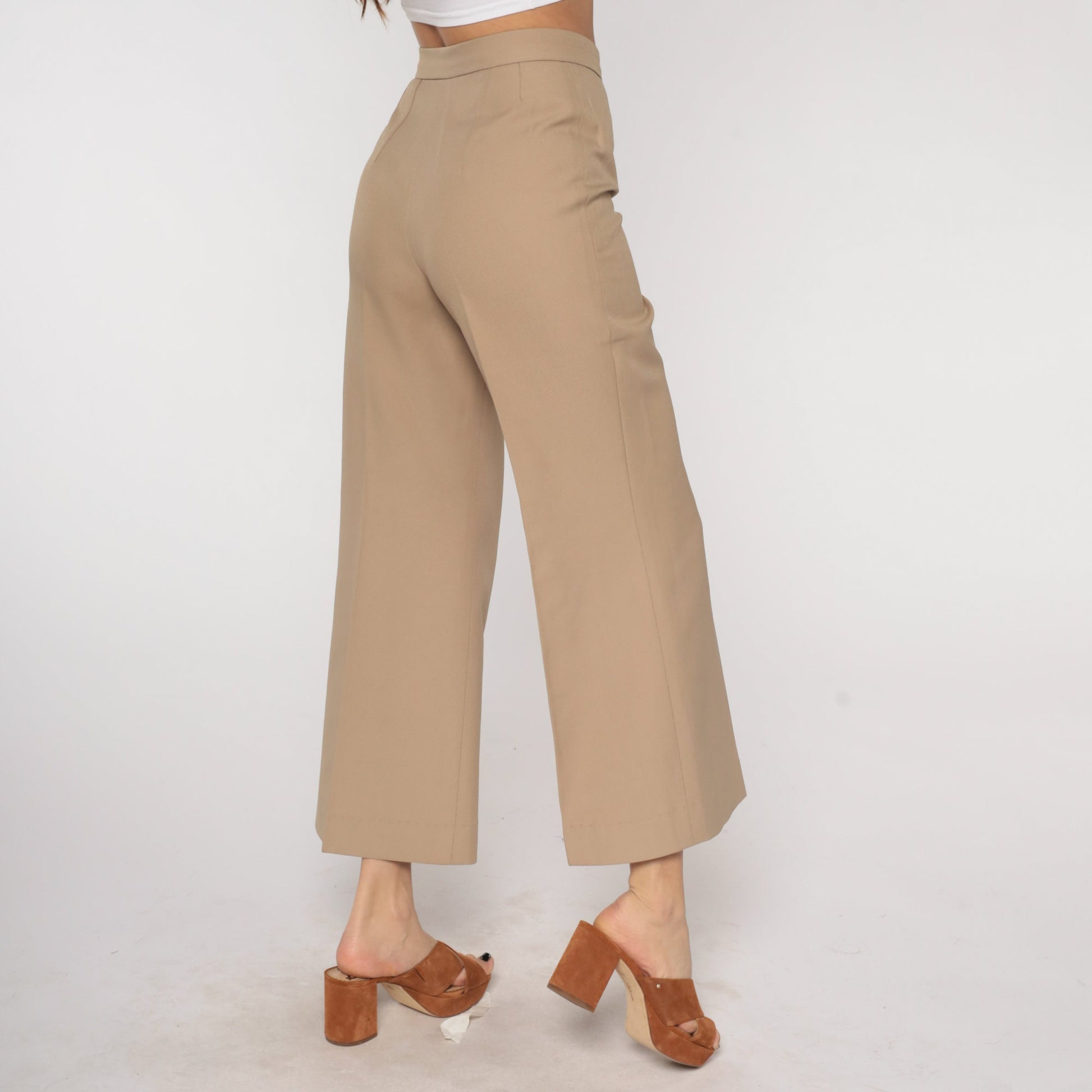 70s Tan High-Waisted Flared Trousers Small S