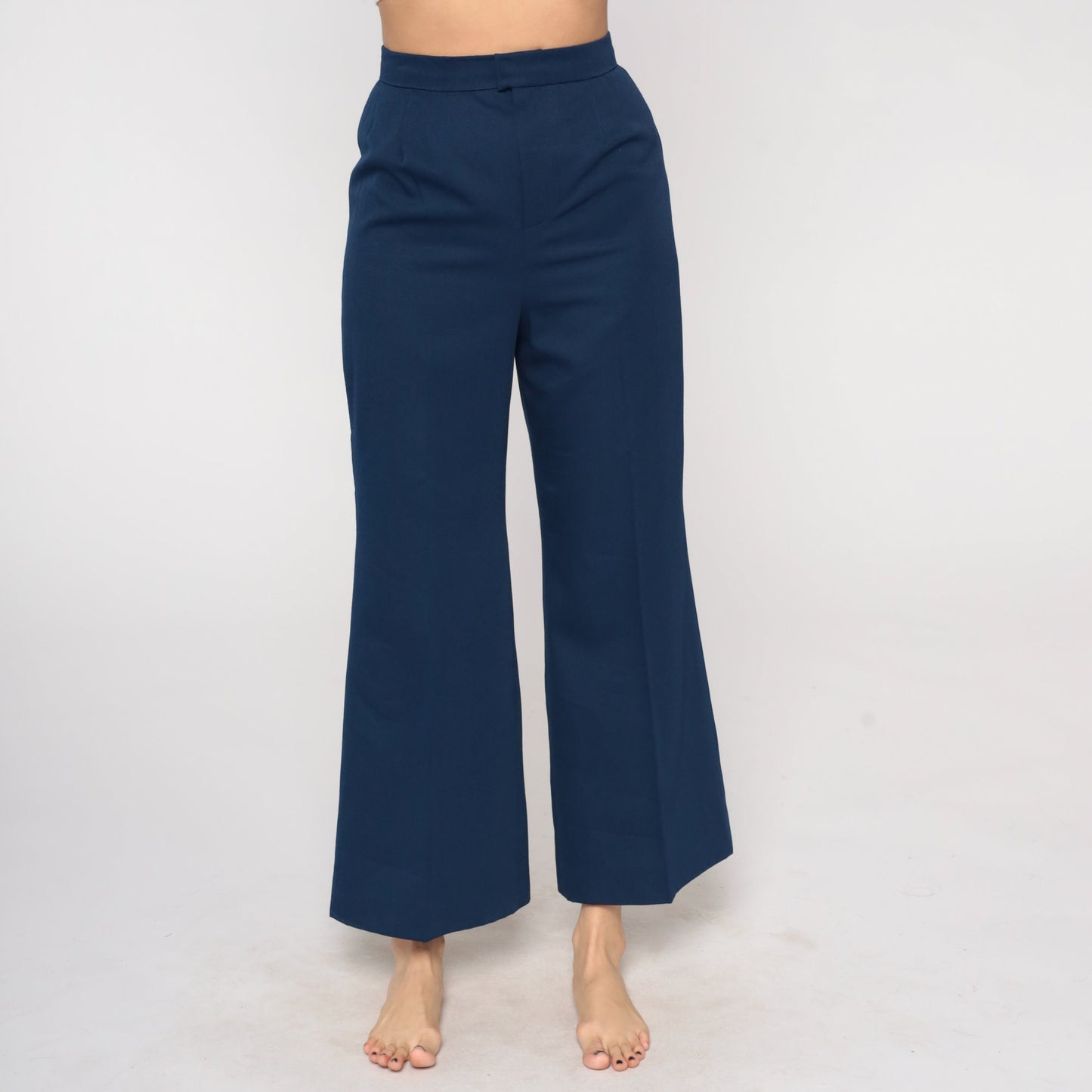 70s Navy Bell Bottom Trousers High Waist Flared Leg Small S