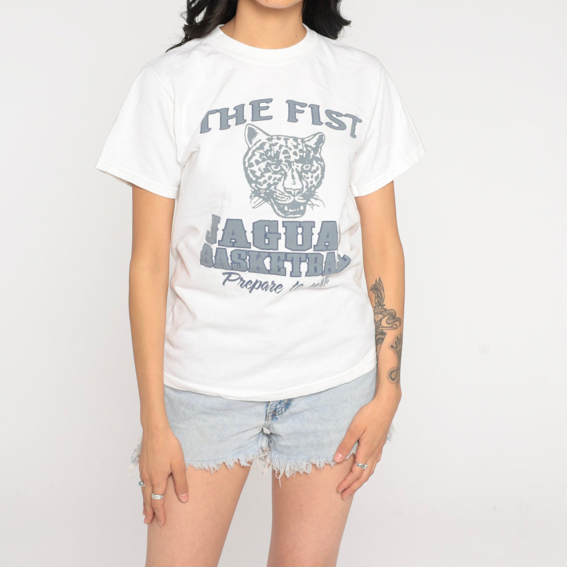Y2K Jaguars Basketball Graphic Tee The Fist White Cotton Small S