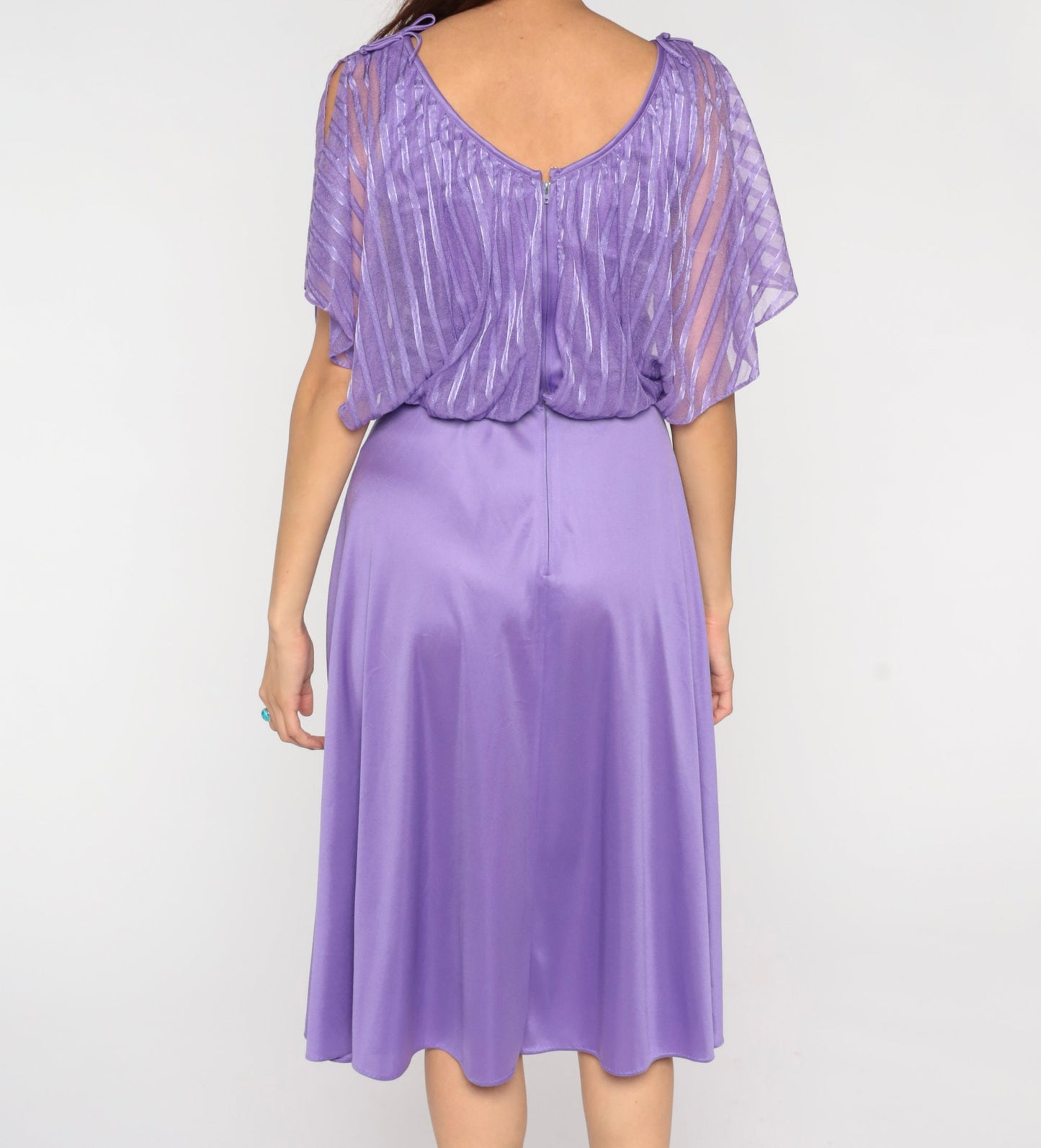 70s Purple Grecian Midi Dress Flutter Sleeve High Waist Small